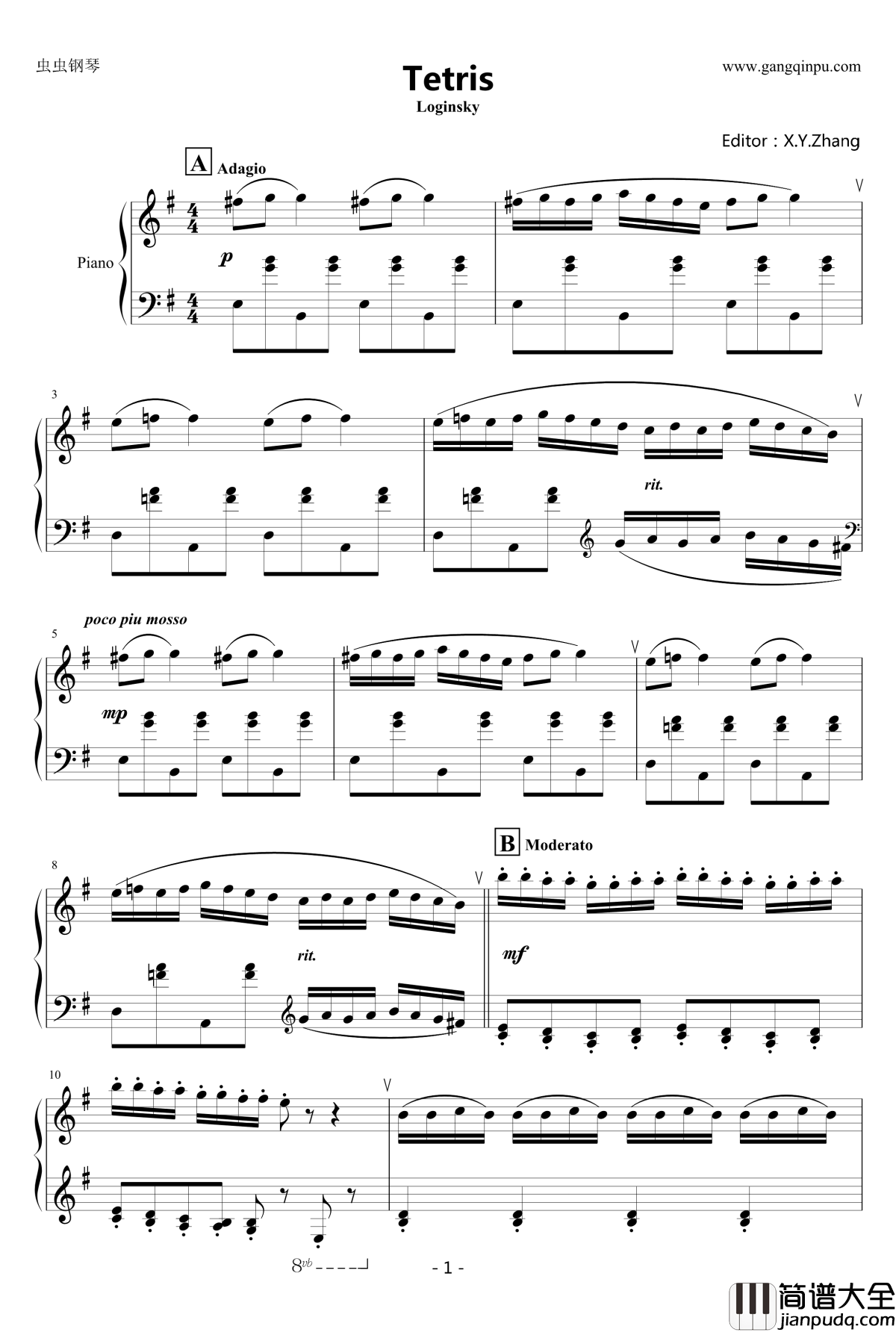Tetris_Loginska钢琴谱_俄罗斯方块配乐_Tetri