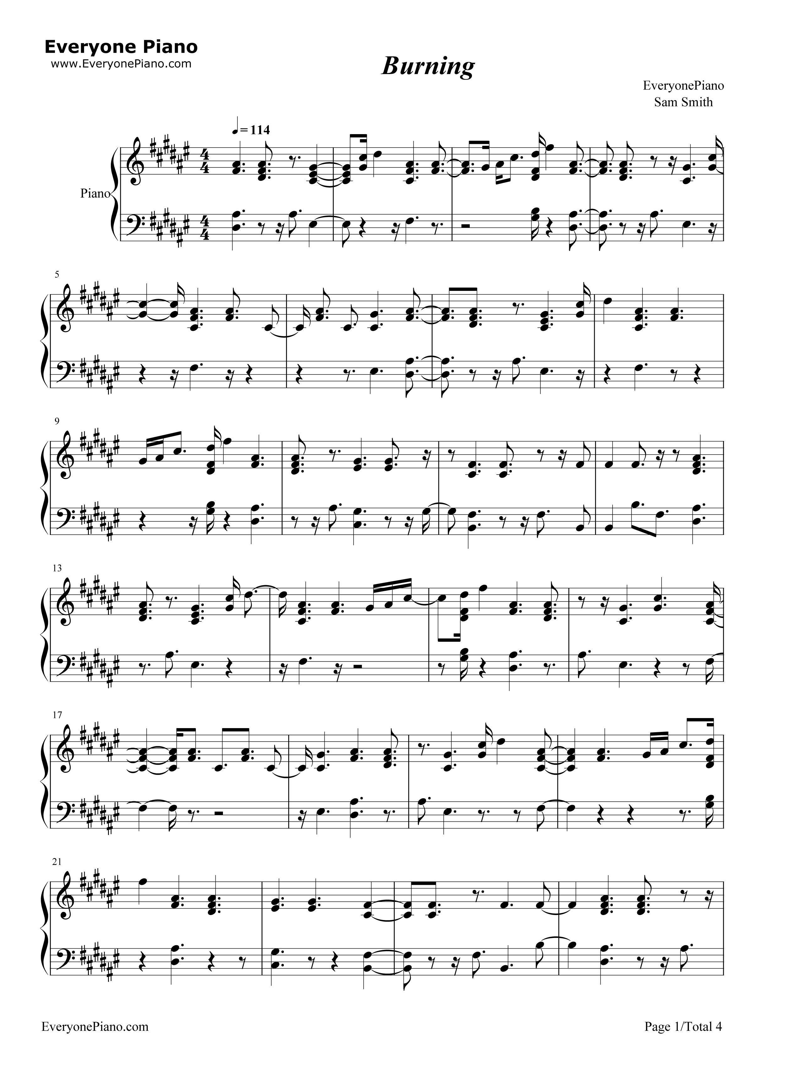 Burning钢琴谱_Sam_Smith