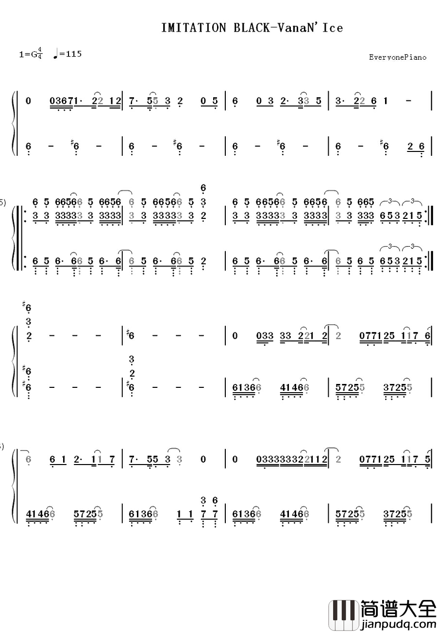 IMITATION_BLACK钢琴简谱_数字双手_VanaN'Ice（镜音レン_KAITO_神威がくぽ）