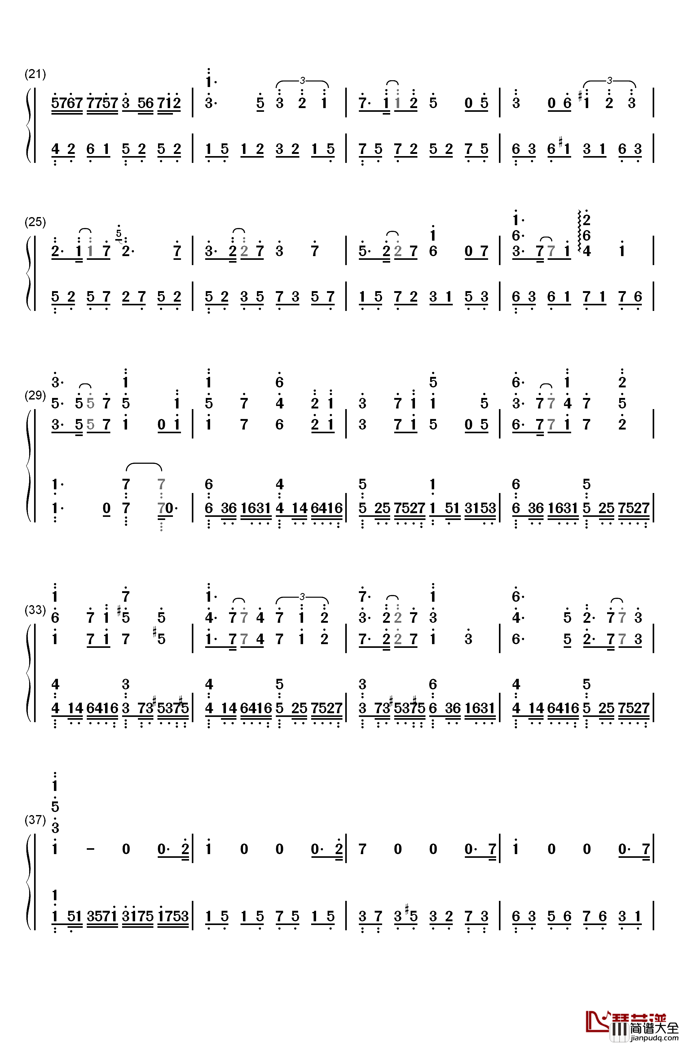 半夜热醒钢琴简谱_数字双手_初学者