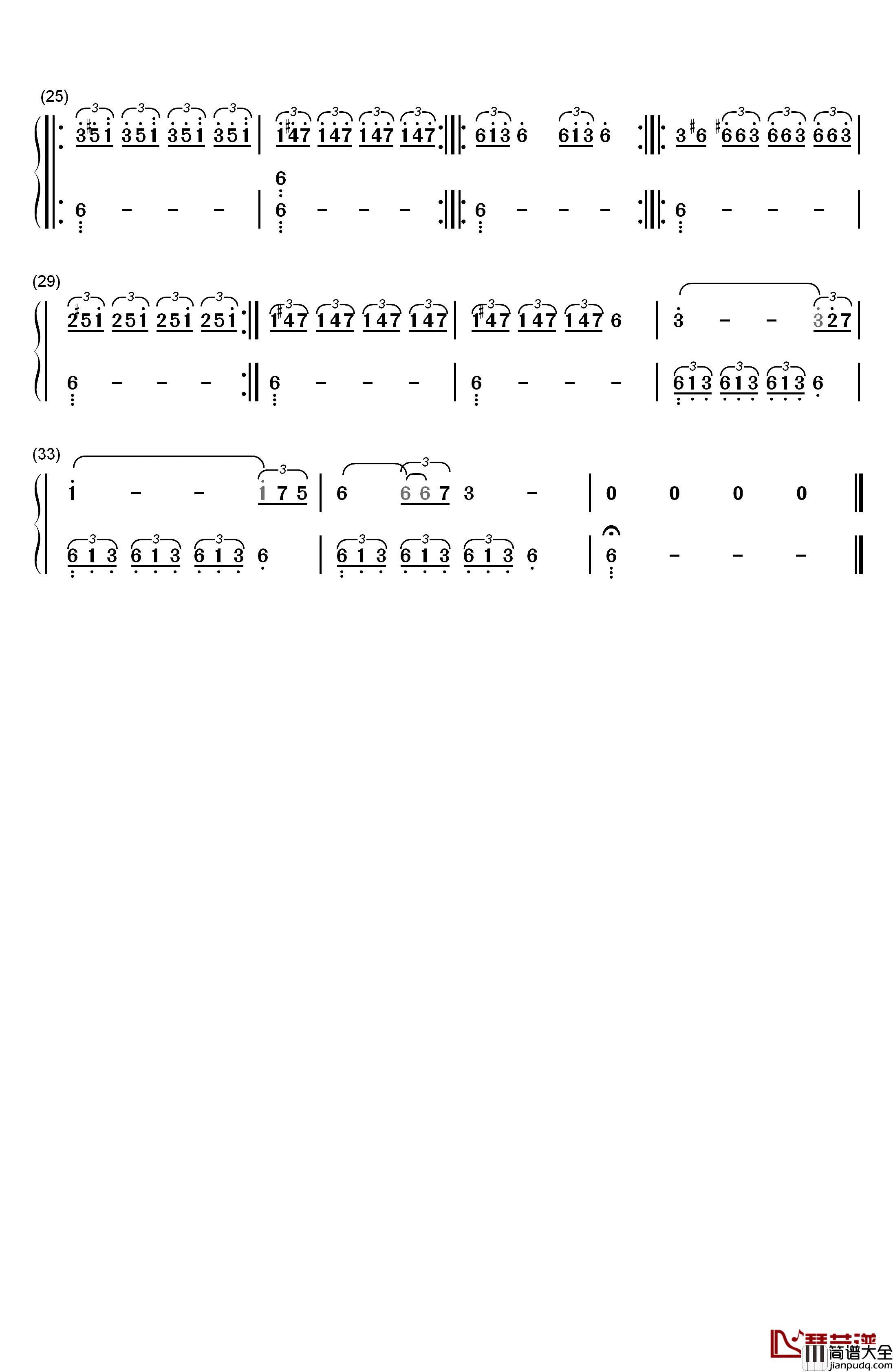 The_X钢琴简谱_数字双手_Mark_Snow