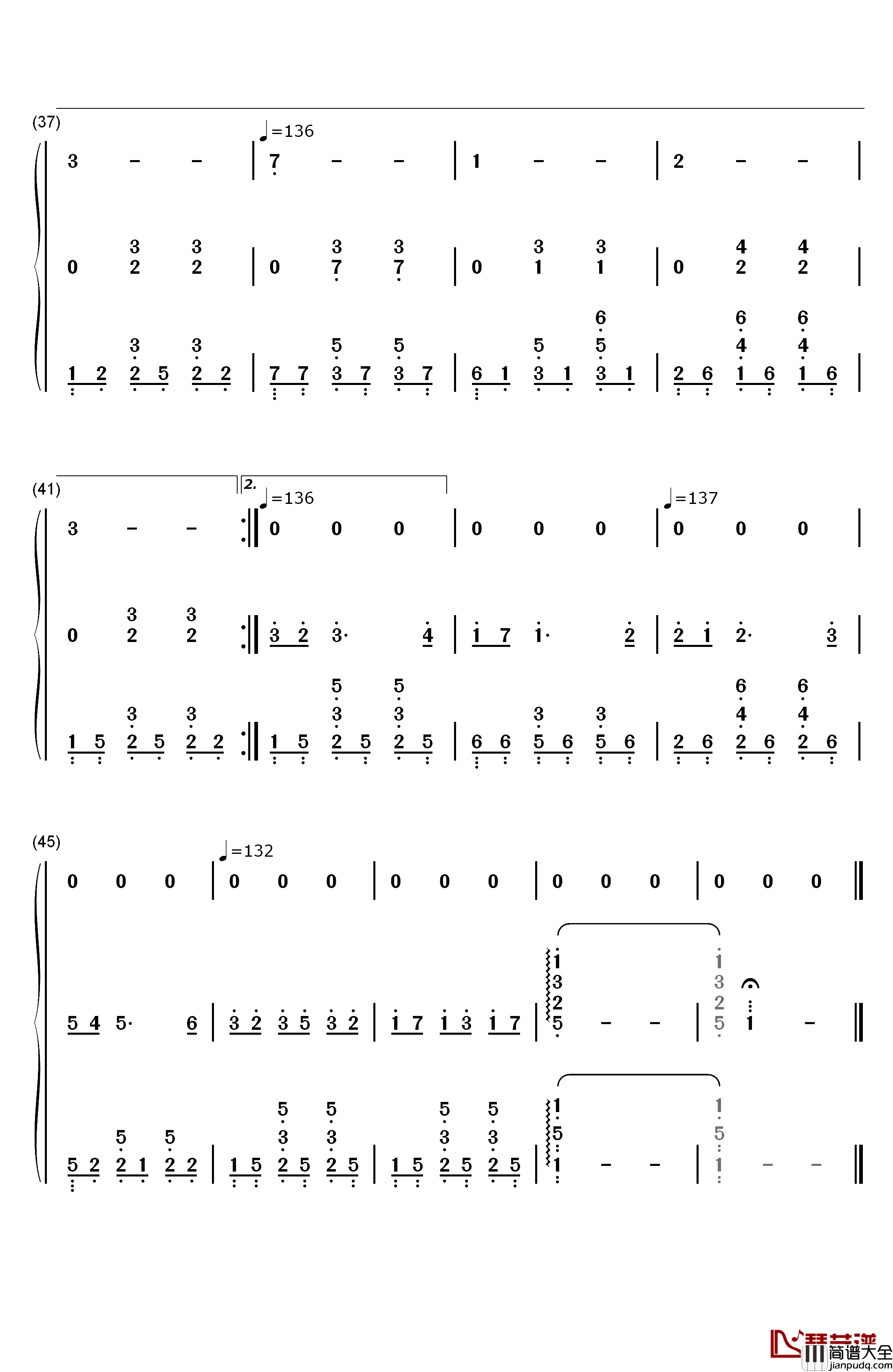 Cerf钢琴简谱_数字双手_Bruno_Coulais