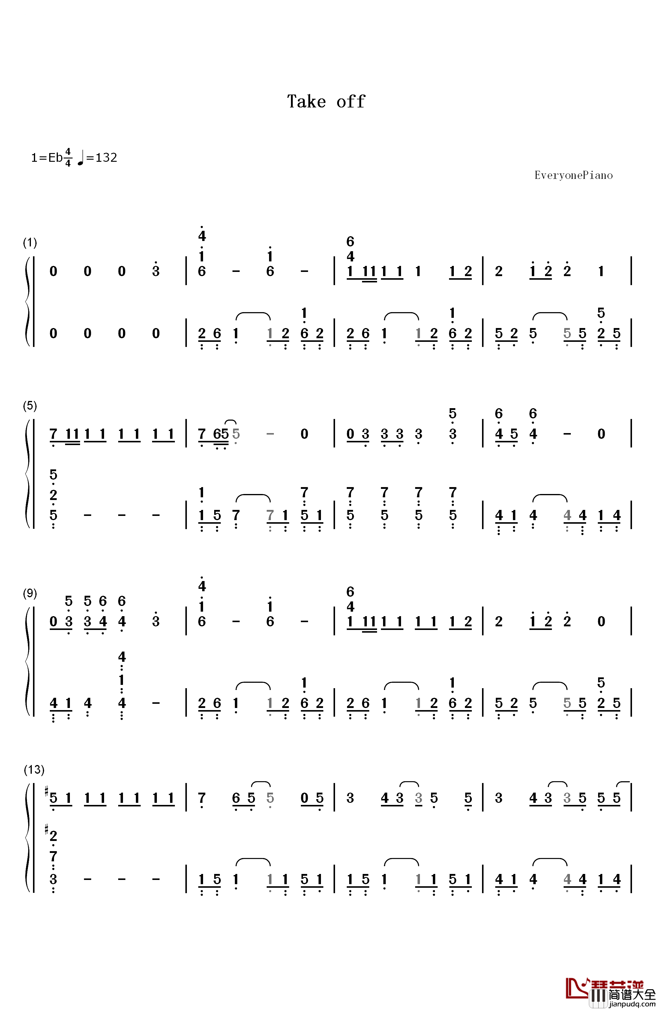 Take_Off钢琴简谱_数字双手_2PM