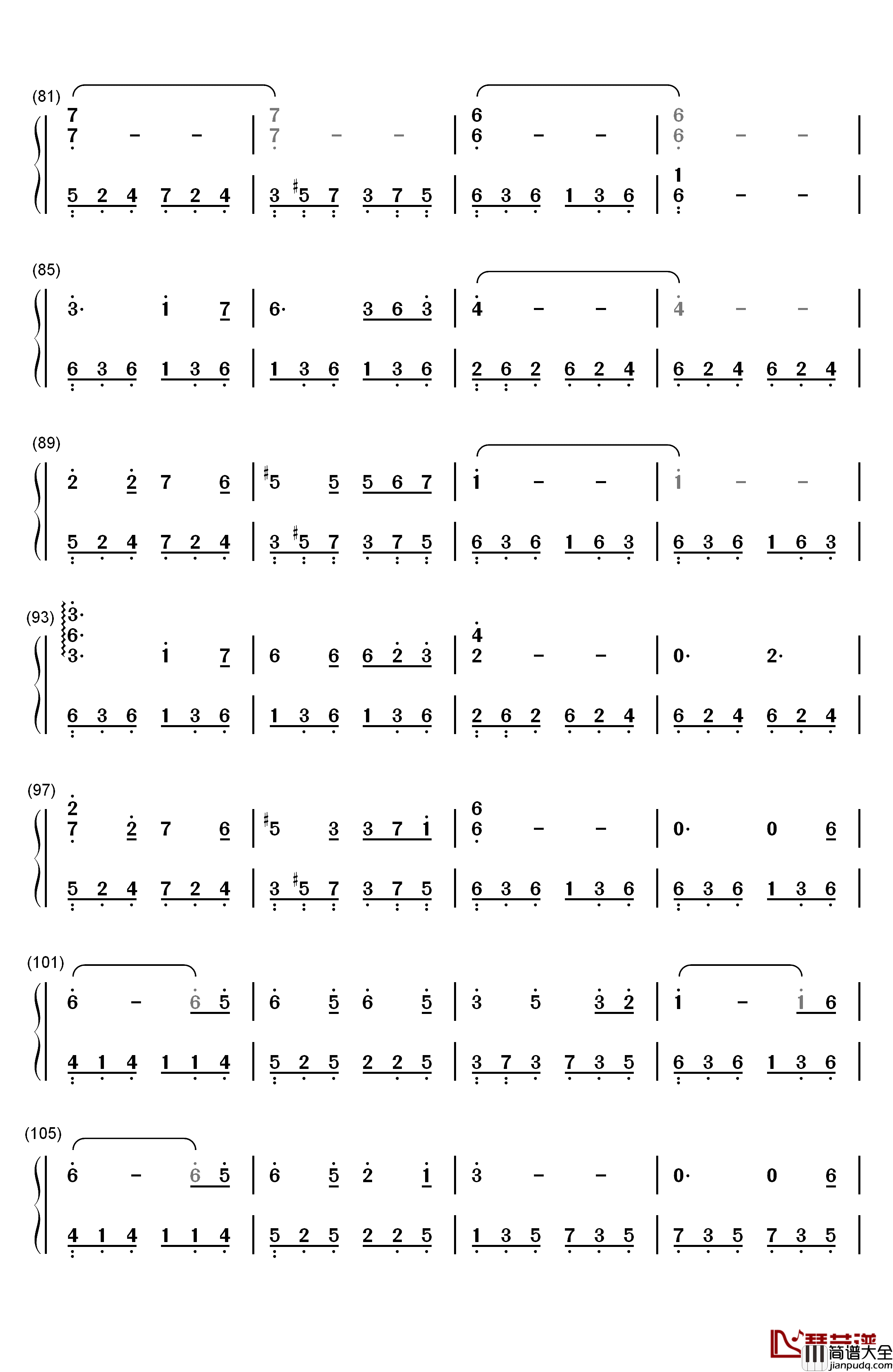 星钢琴简谱_数字双手_杨宗纬