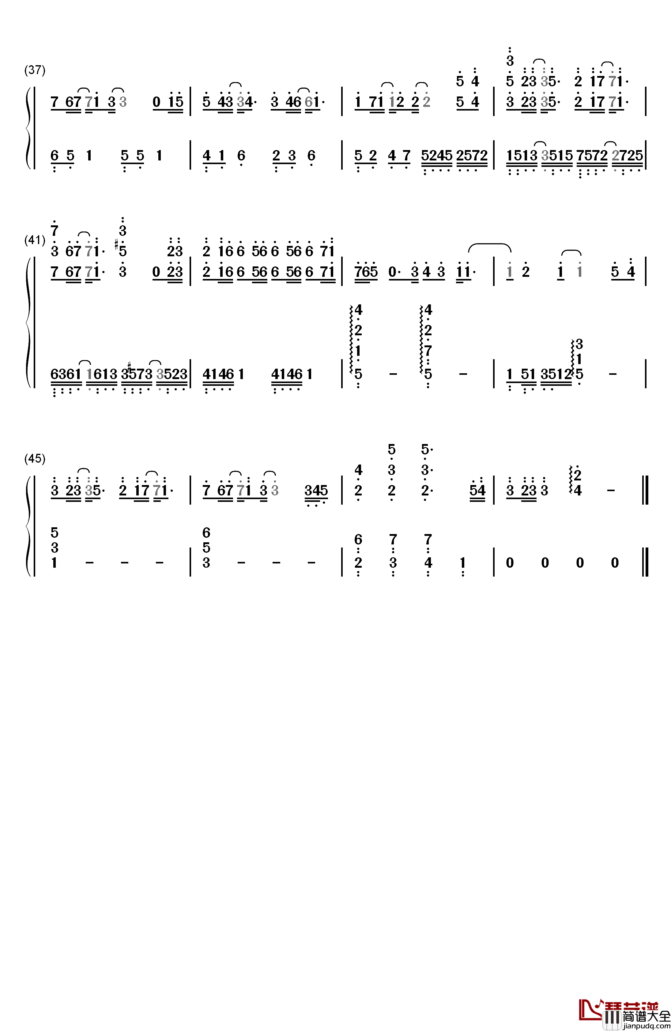 左半边翅膀钢琴简谱_数字双手_许飞