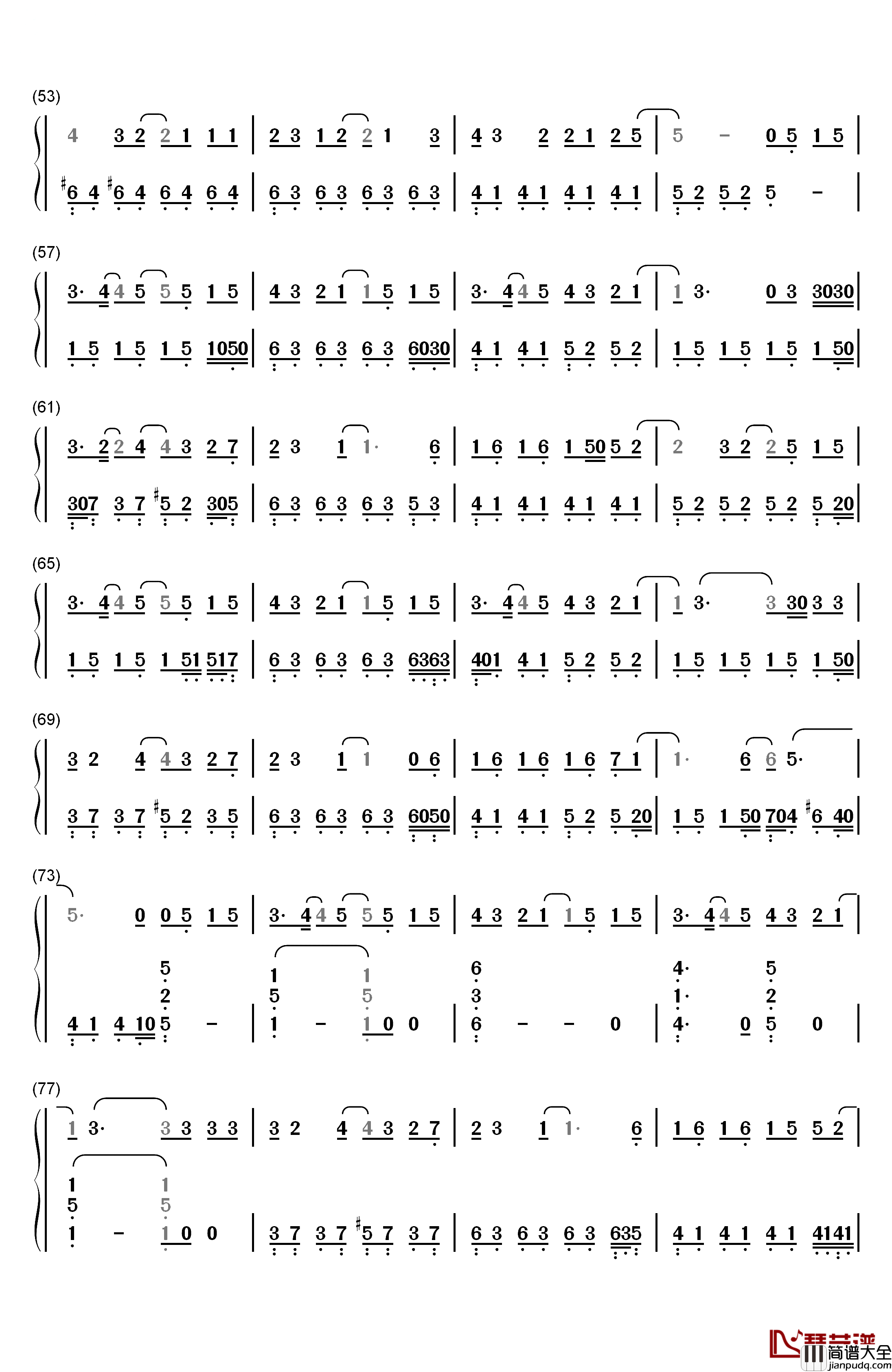 热带雨林钢琴简谱_数字双手_S.H.E