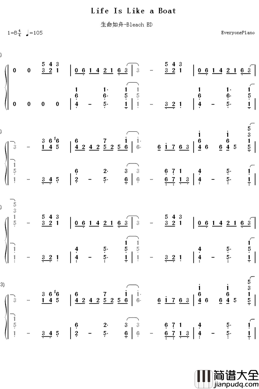 Life_Is_Like_a_Boat钢琴简谱_数字双手_Rie_fu