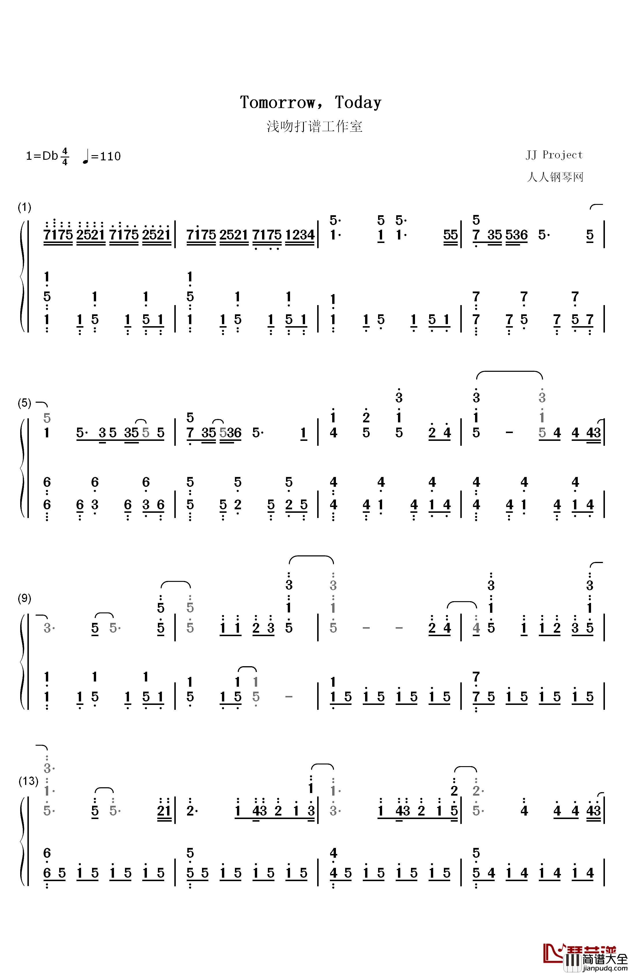 Tomorrow_Today钢琴简谱_数字双手_JJ_Project