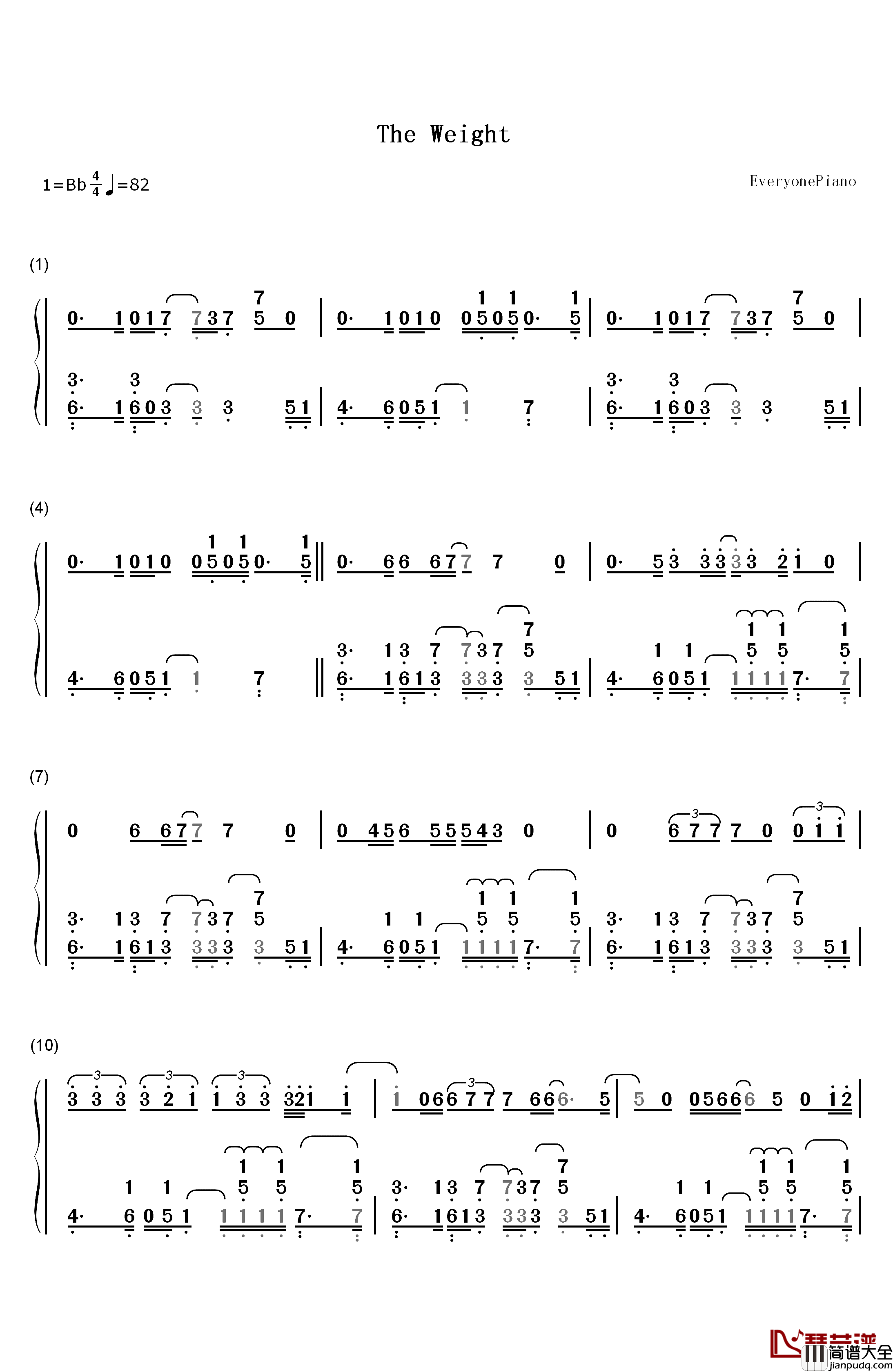 The_Weight钢琴简谱_数字双手_Shawn_Mendes