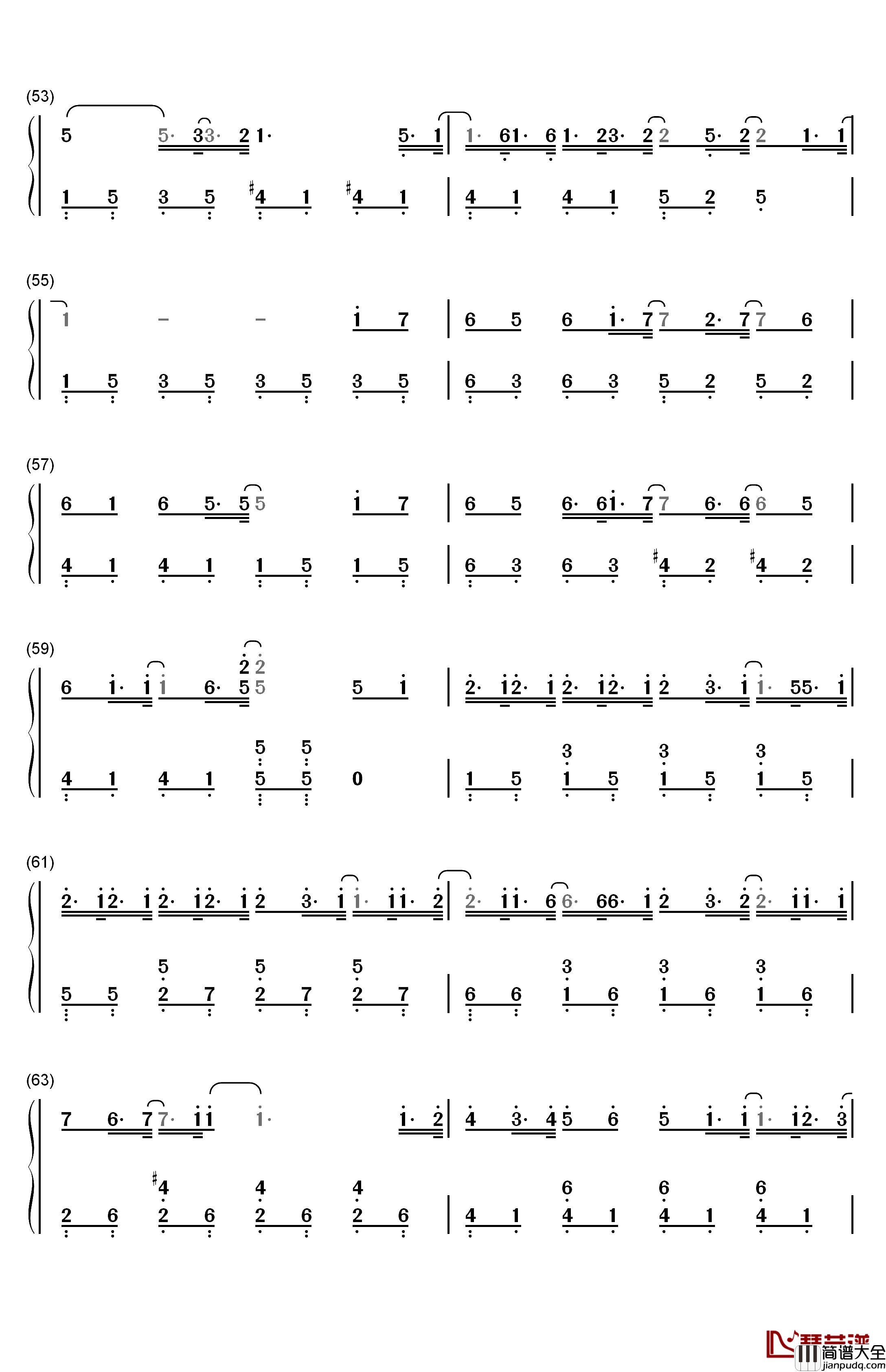 クリスマスソング钢琴简谱_数字双手_back_number