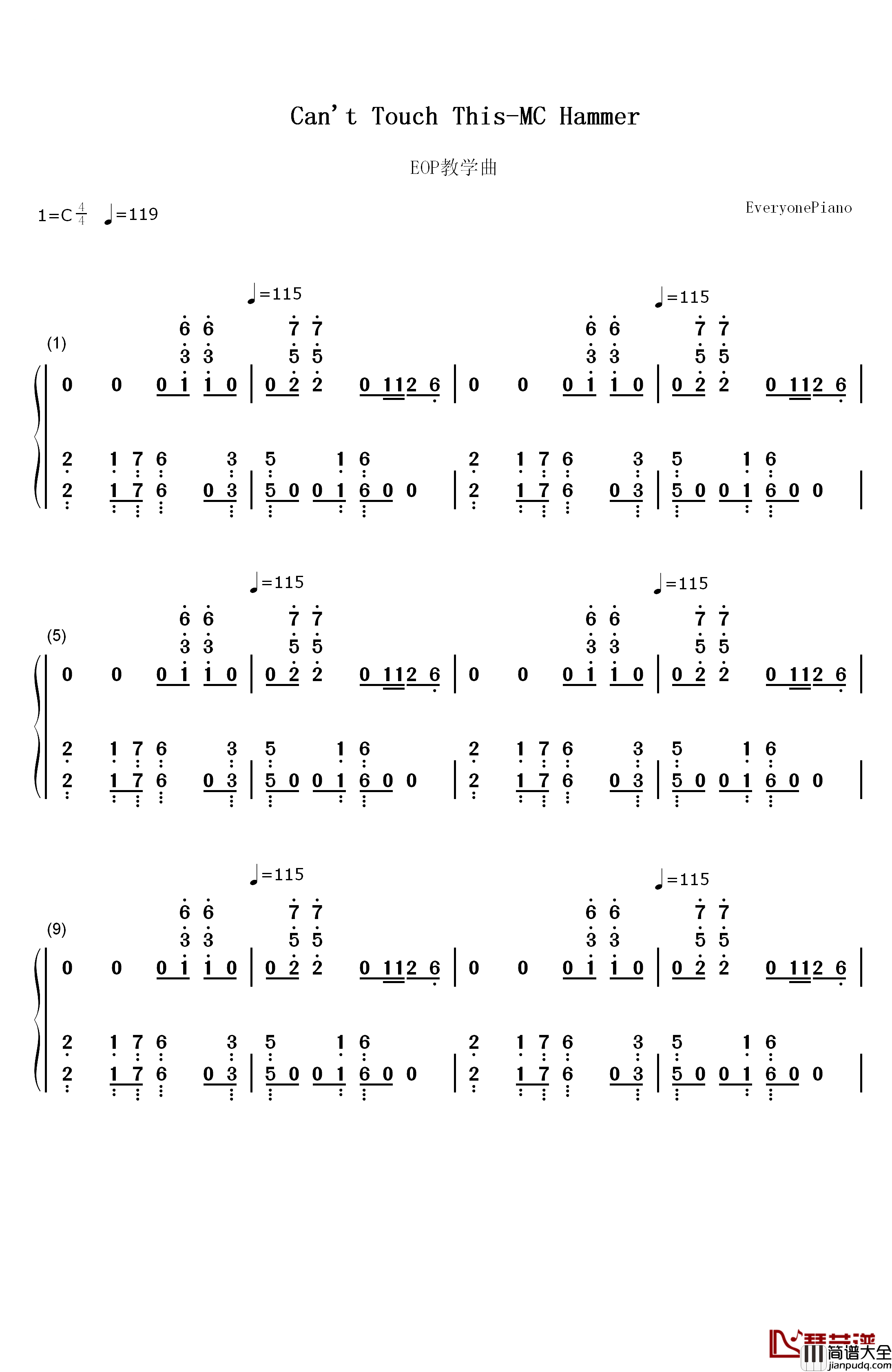 Can't_Touch_This(U_Can't_Touch_This)钢琴简谱_数字双手_MC_Hammer