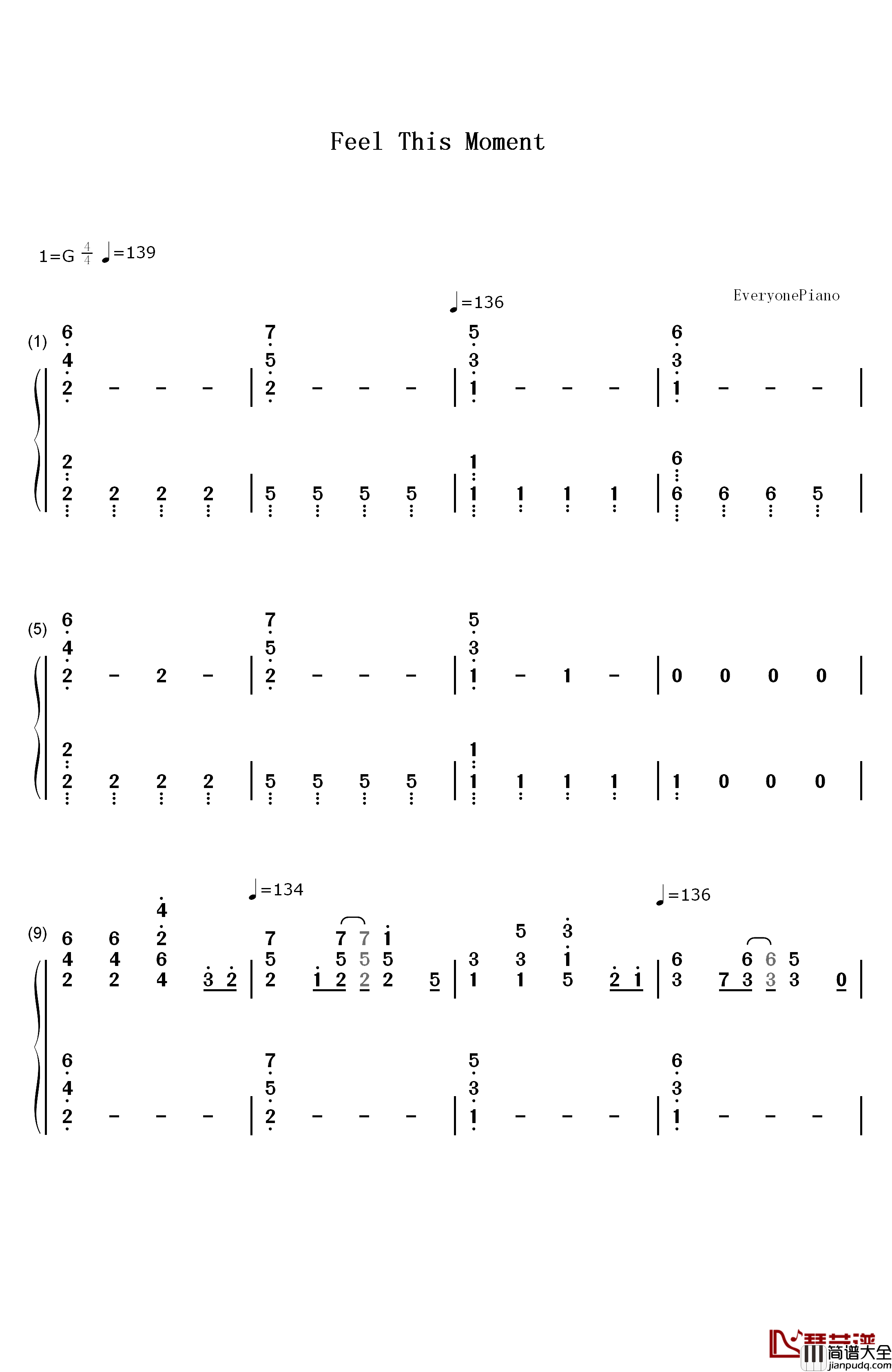 Feel_This_Moment钢琴简谱_数字双手_Pitbull_ft._Christina_Aguilera