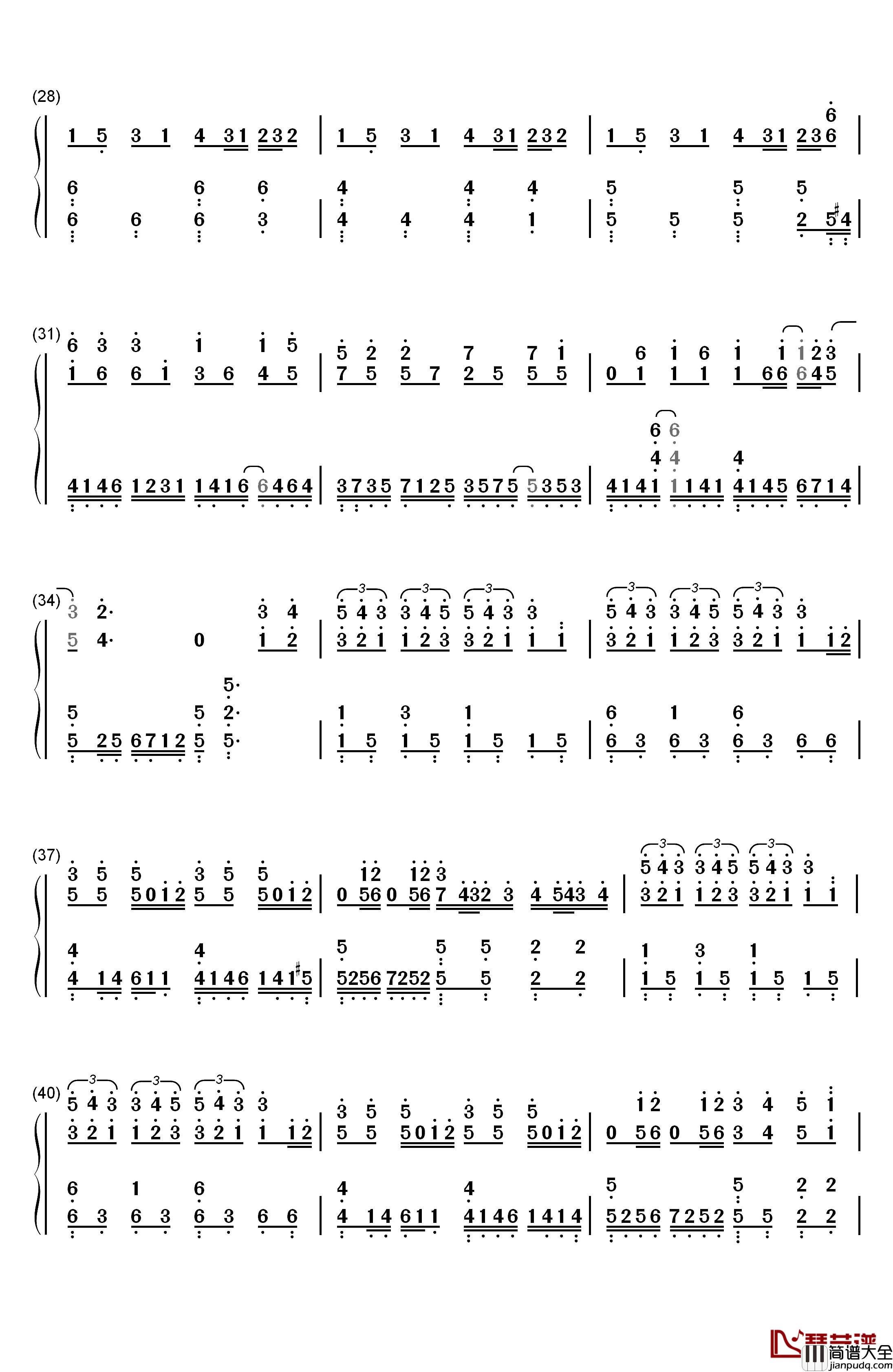 龙卷风钢琴简谱_数字双手_邓紫棋