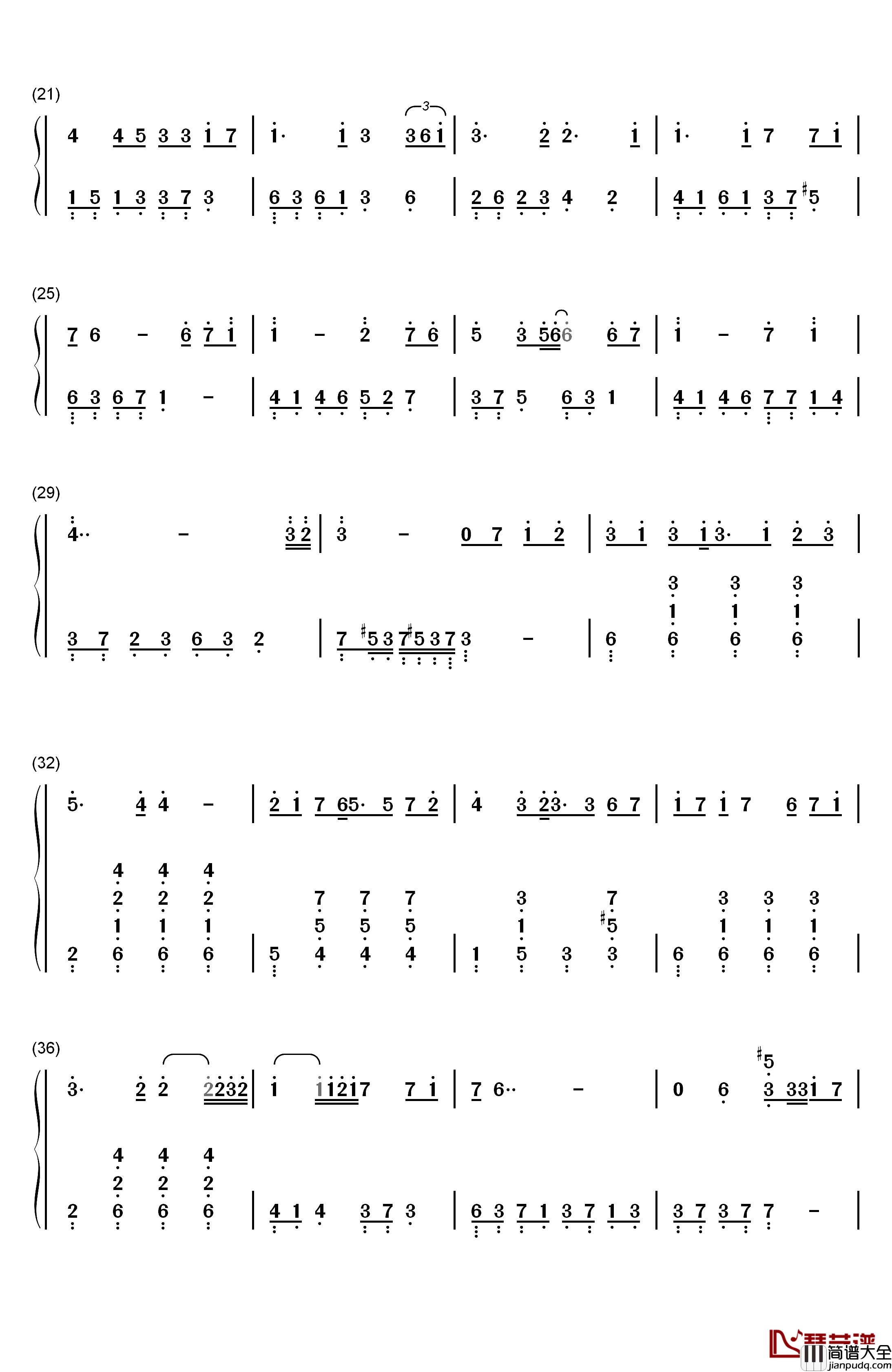 月半小夜曲钢琴简谱_数字双手_李克勤