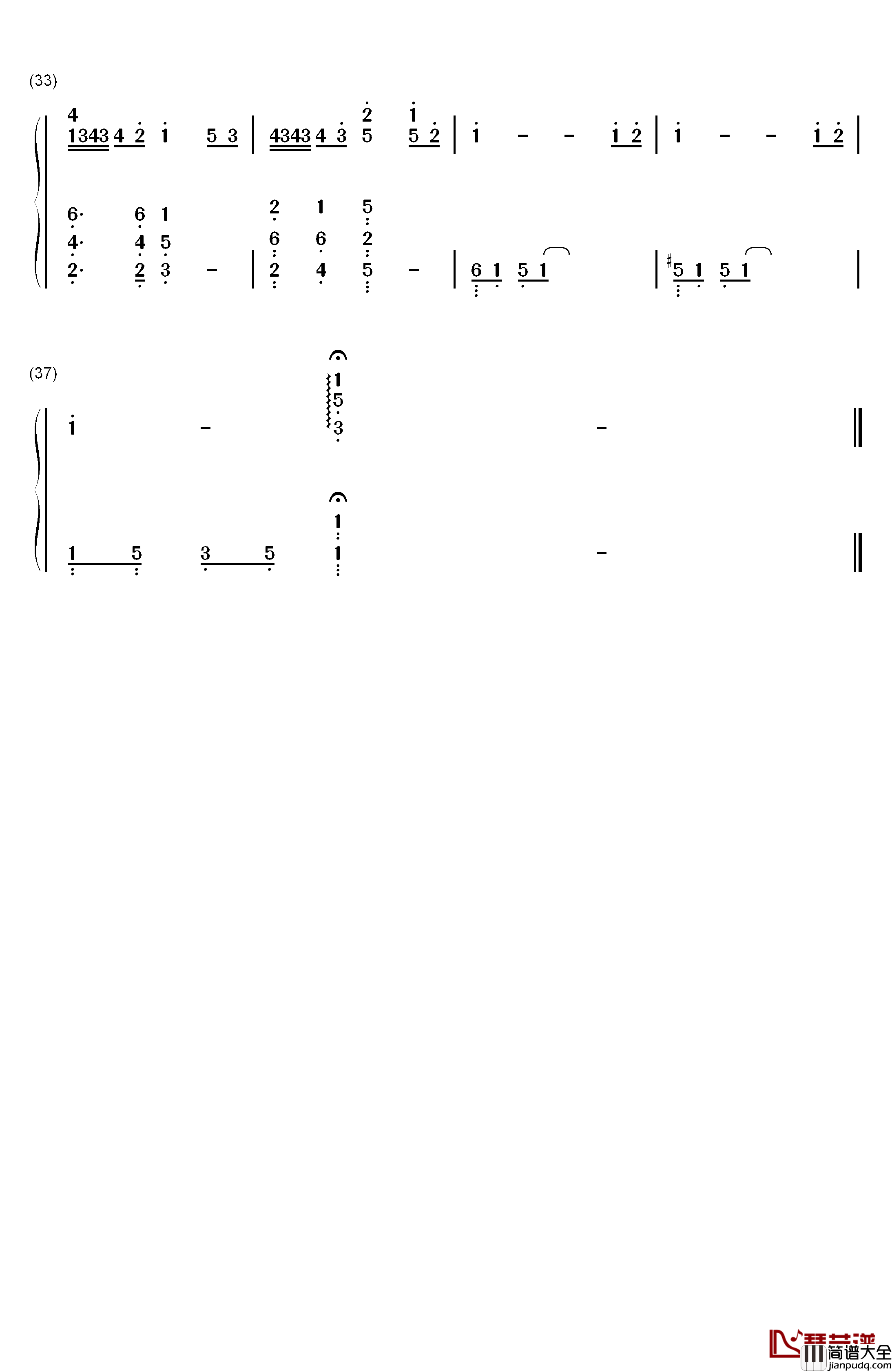 好想你钢琴简谱_数字双手_四叶草