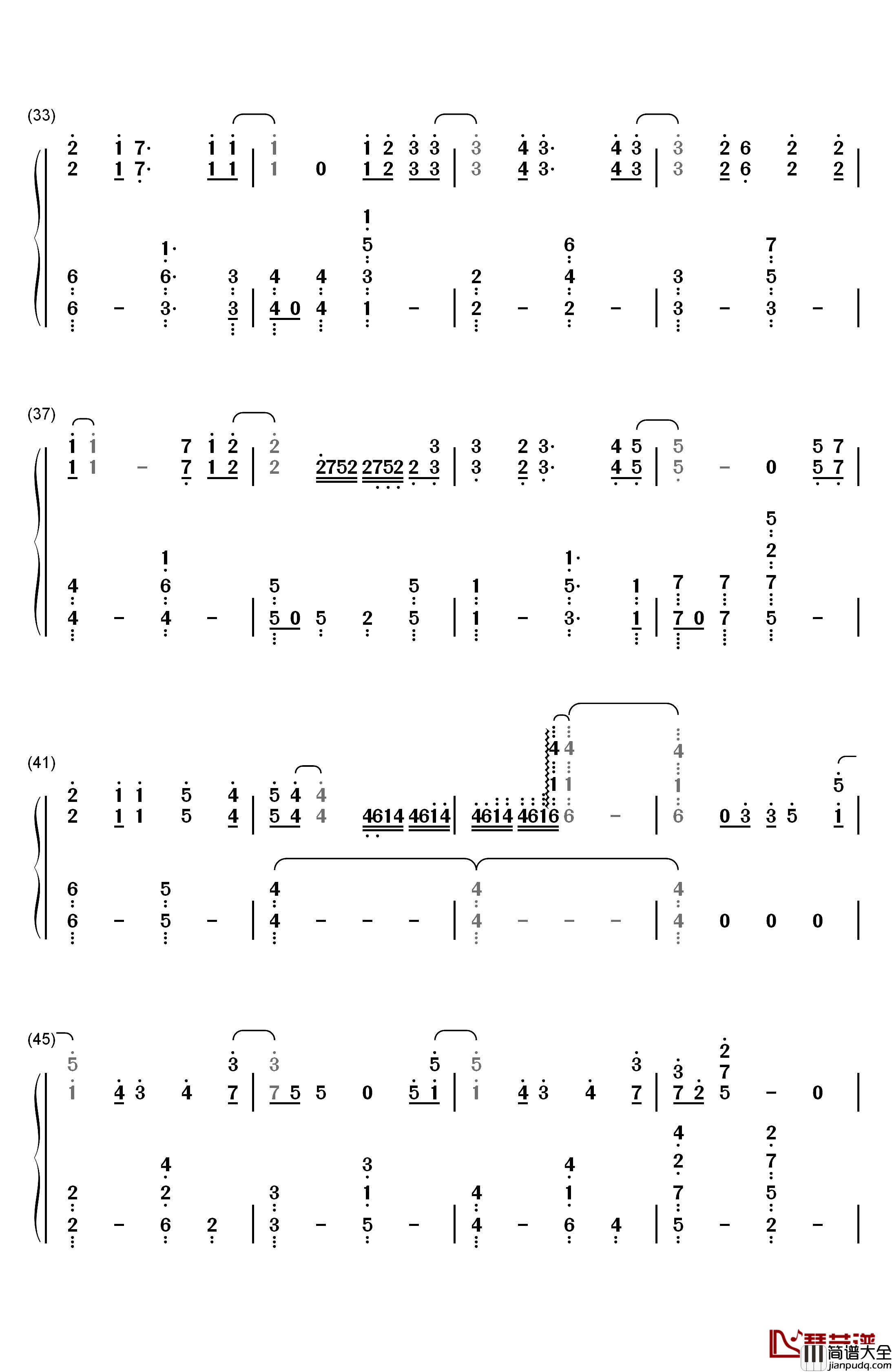 結露钢琴简谱_数字双手_片平里菜