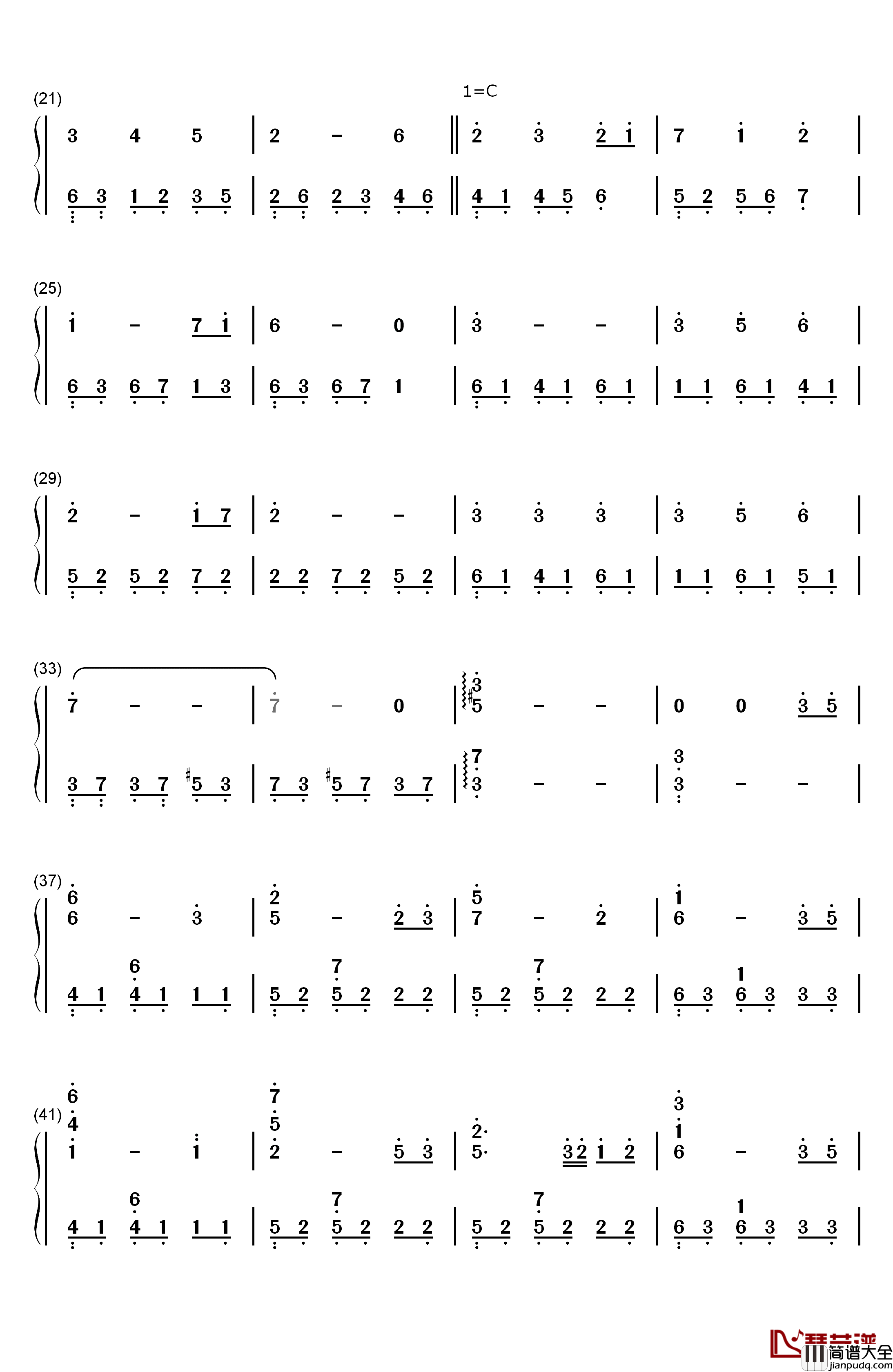 拥抱粉雪钢琴简谱_数字双手_饭冢雅弓