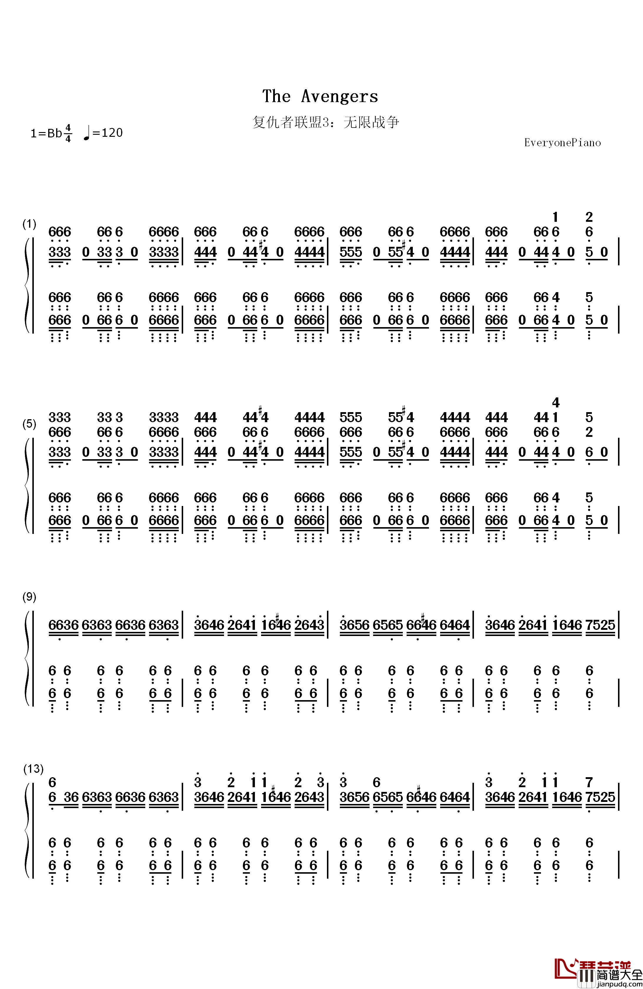 The_Avengers钢琴简谱_数字双手_Alan_Silvestri