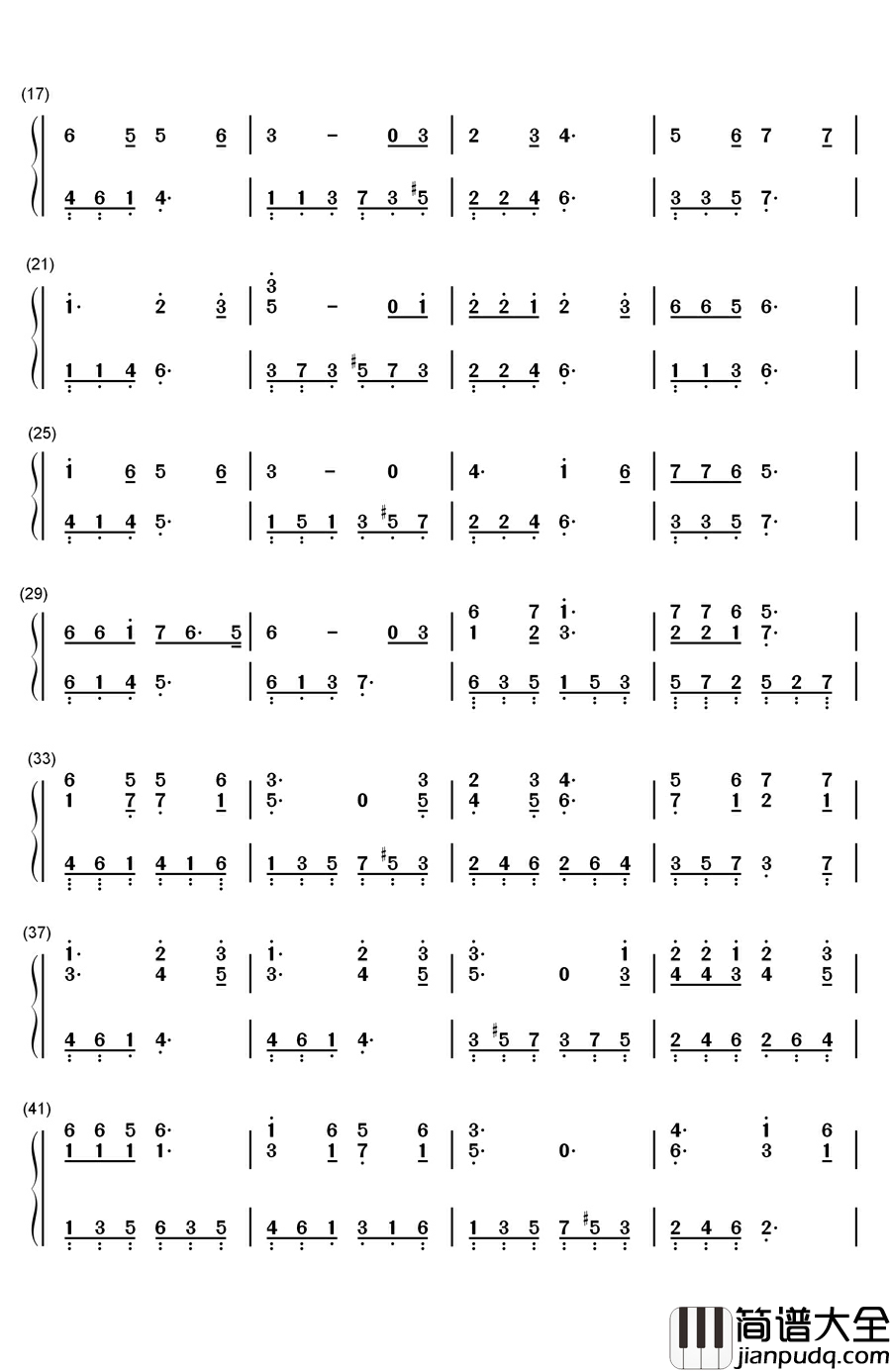 知心爱人钢琴简谱_数字双手_任静_付笛声