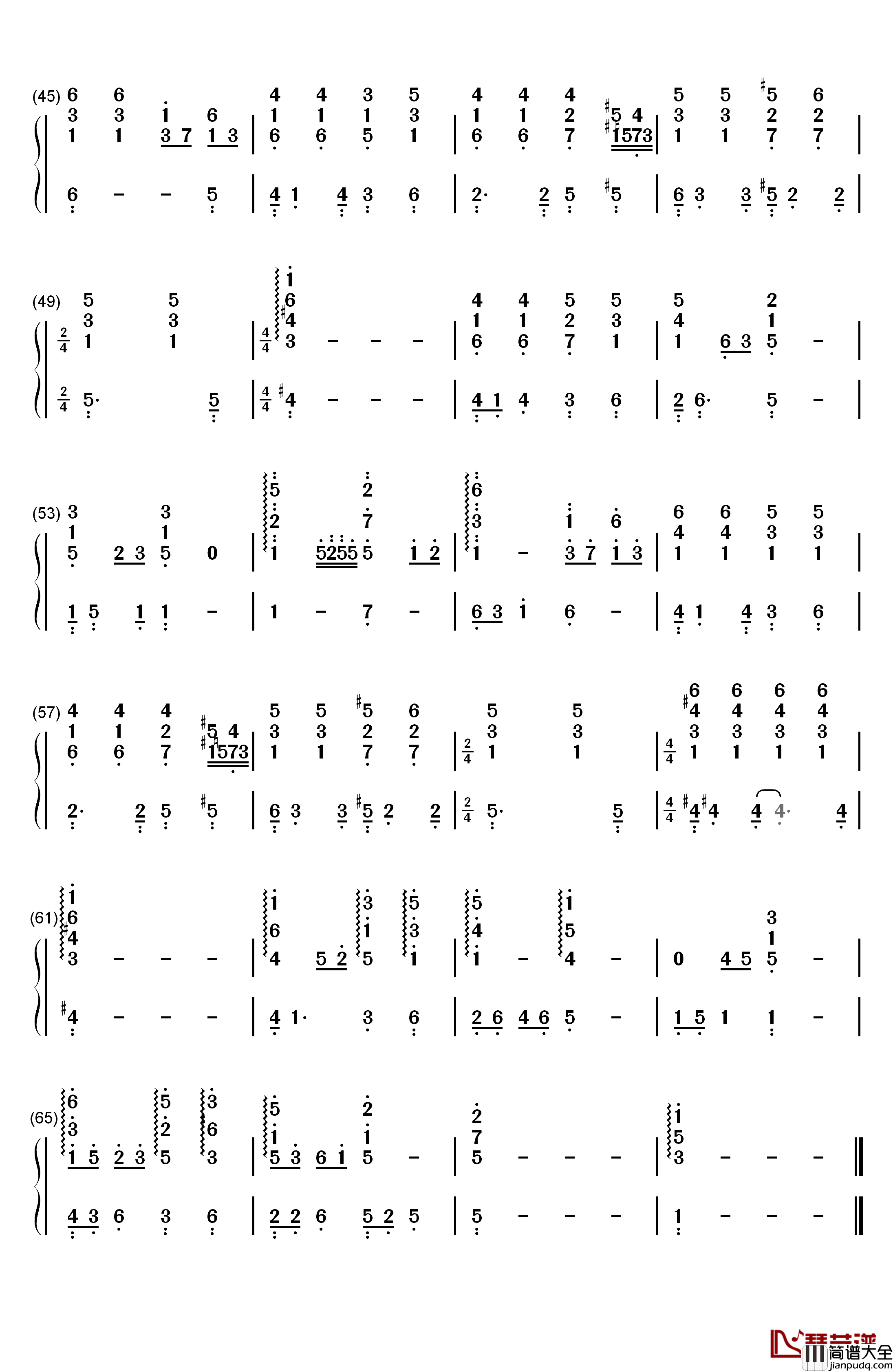 不哭钢琴简谱_数字双手_Sunnee