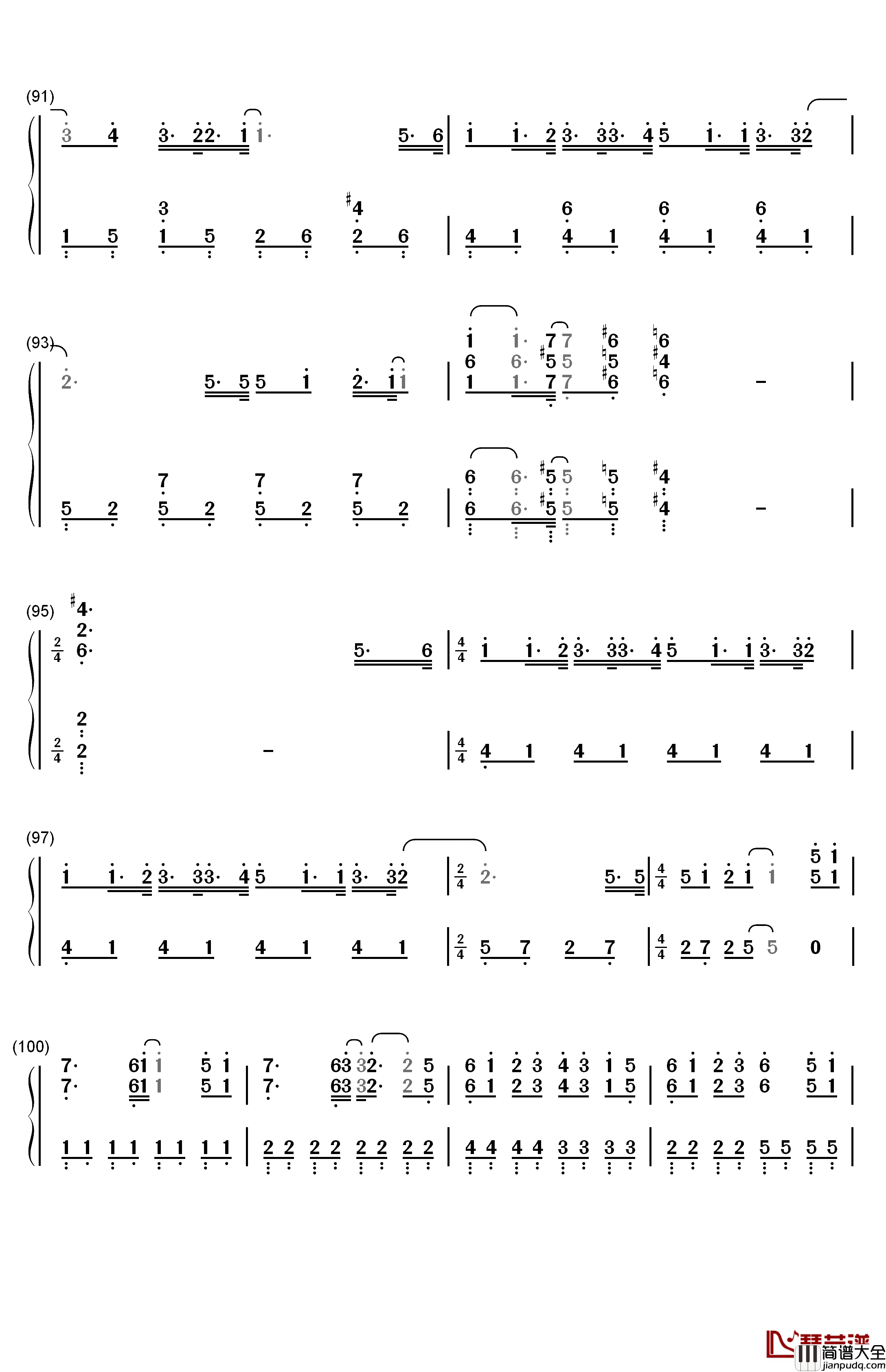 クリスマスソング钢琴简谱_数字双手_back_number