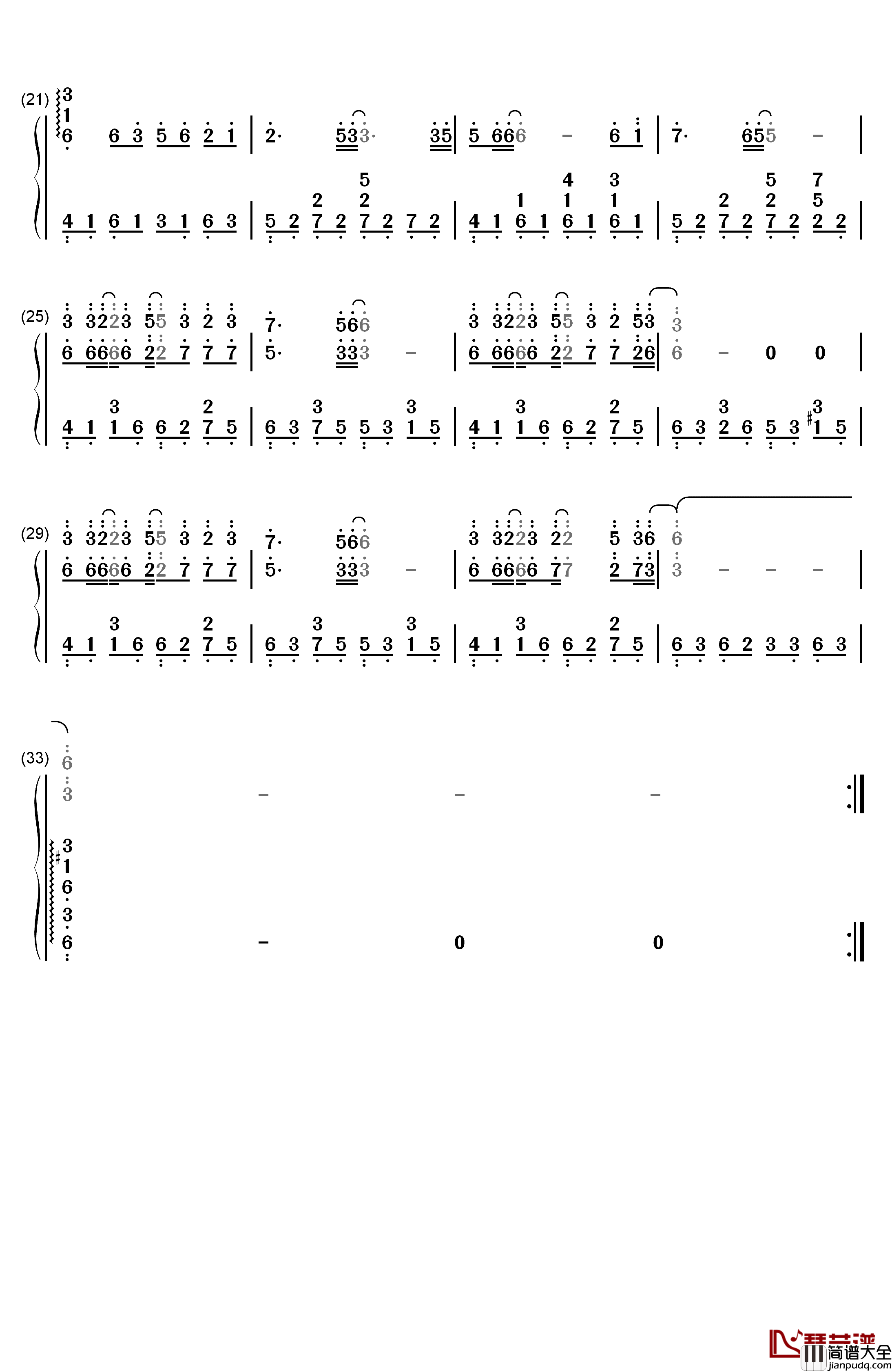 スカーレット钢琴简谱_数字双手_上松范康