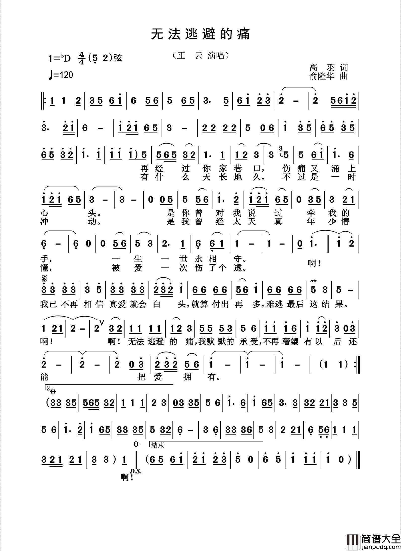 无法逃避的痛简谱_正云演唱_杨诗丽制作曲谱