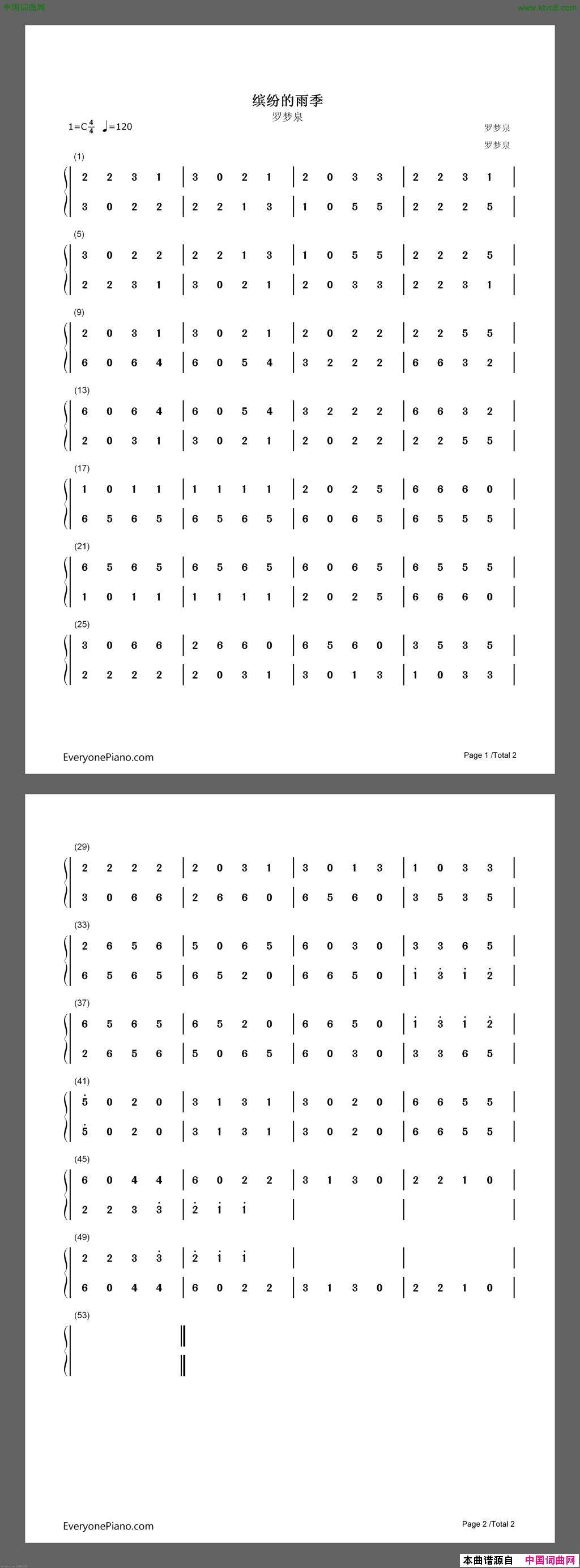 缤纷的雨季简谱_罗梦泉演唱_罗梦泉/罗梦泉词曲