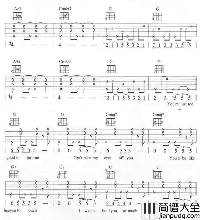 Can't_Take_My_Eyes_Off_You吉他谱_王若琳_G调原版编配