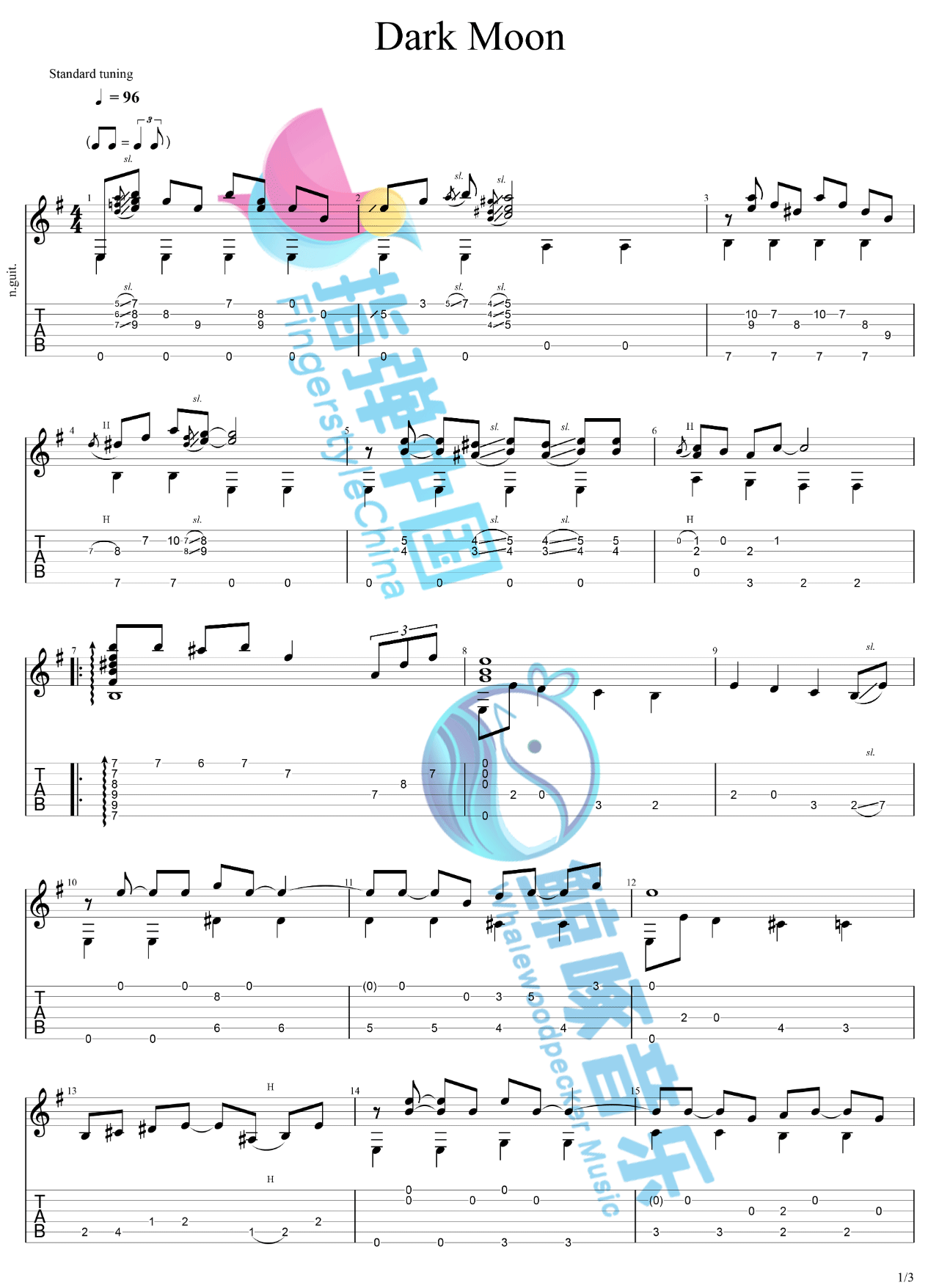 暗淡的月指弹吉他谱_董运昌_独奏六线谱_吉他指弹谱