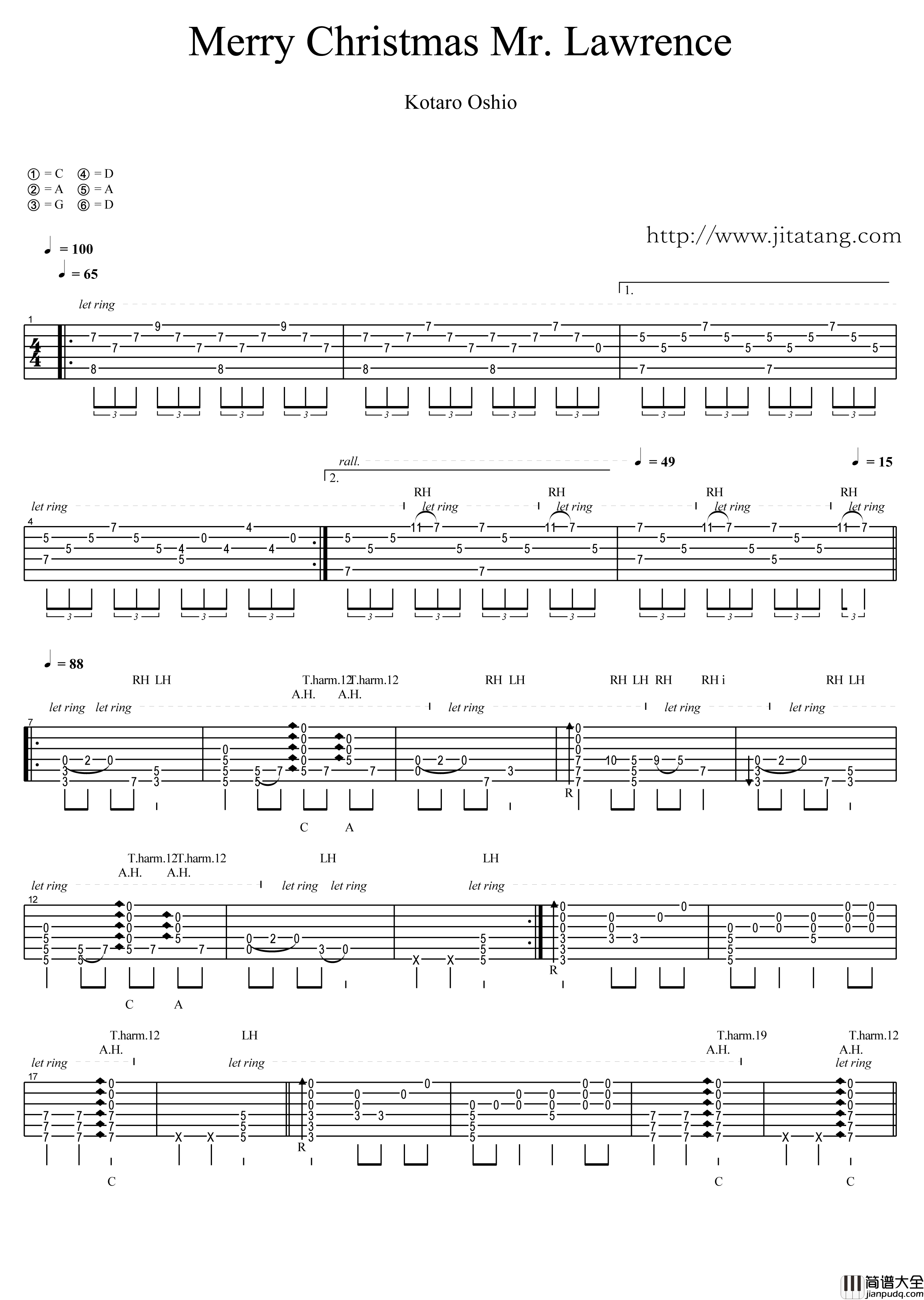 Merry_Christmas_Mr.Lawrence指弹谱_押尾桑_吉他独奏六线谱