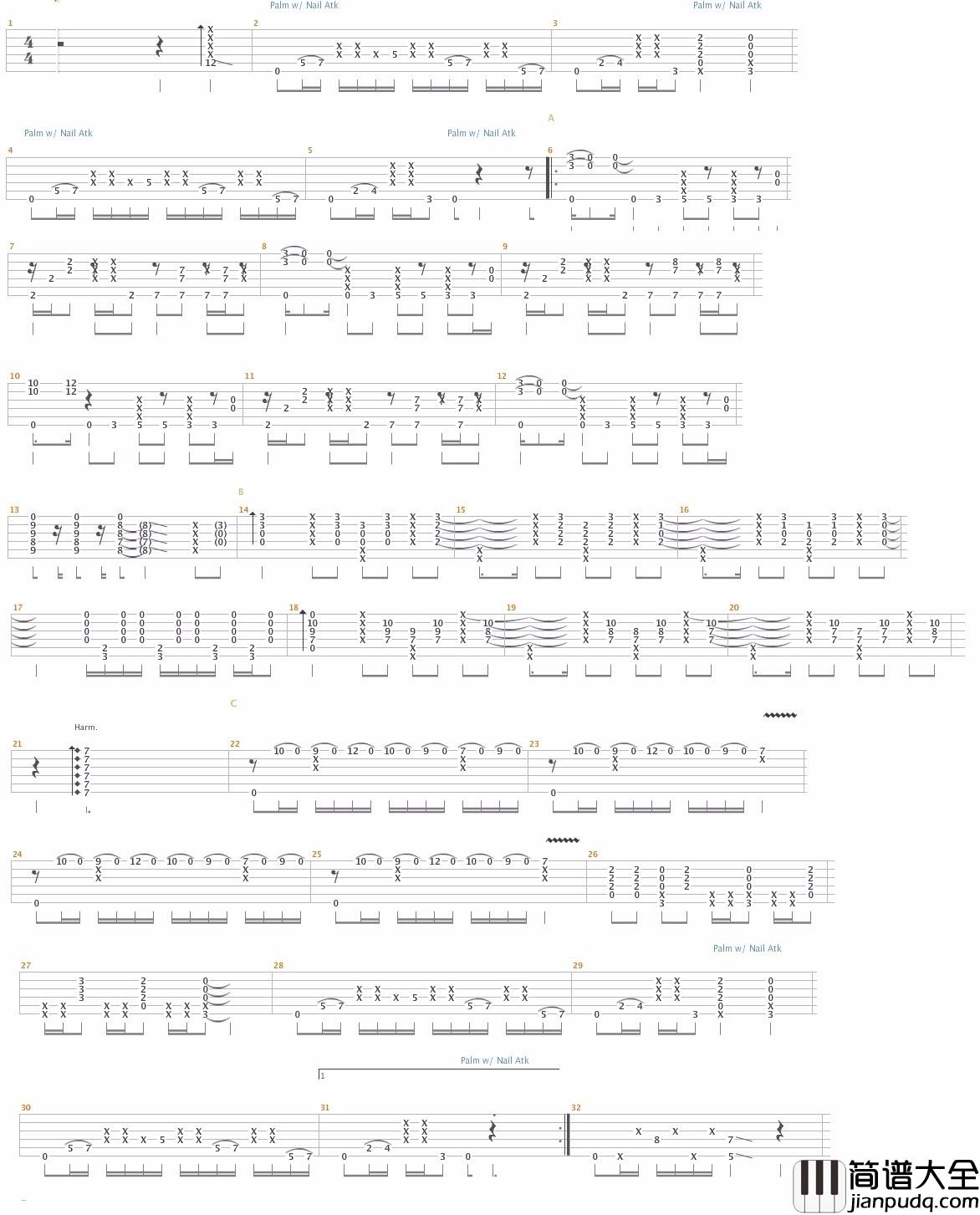 Fight指弹吉他谱_郑成河_吉他独奏六线谱_吉他指弹谱
