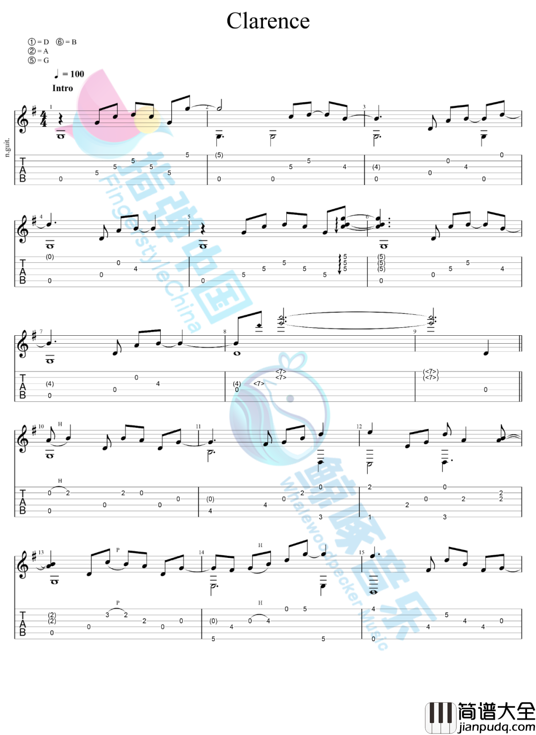 Clarence指弹吉他谱_中川砂人_独奏六线谱_吉他指弹谱