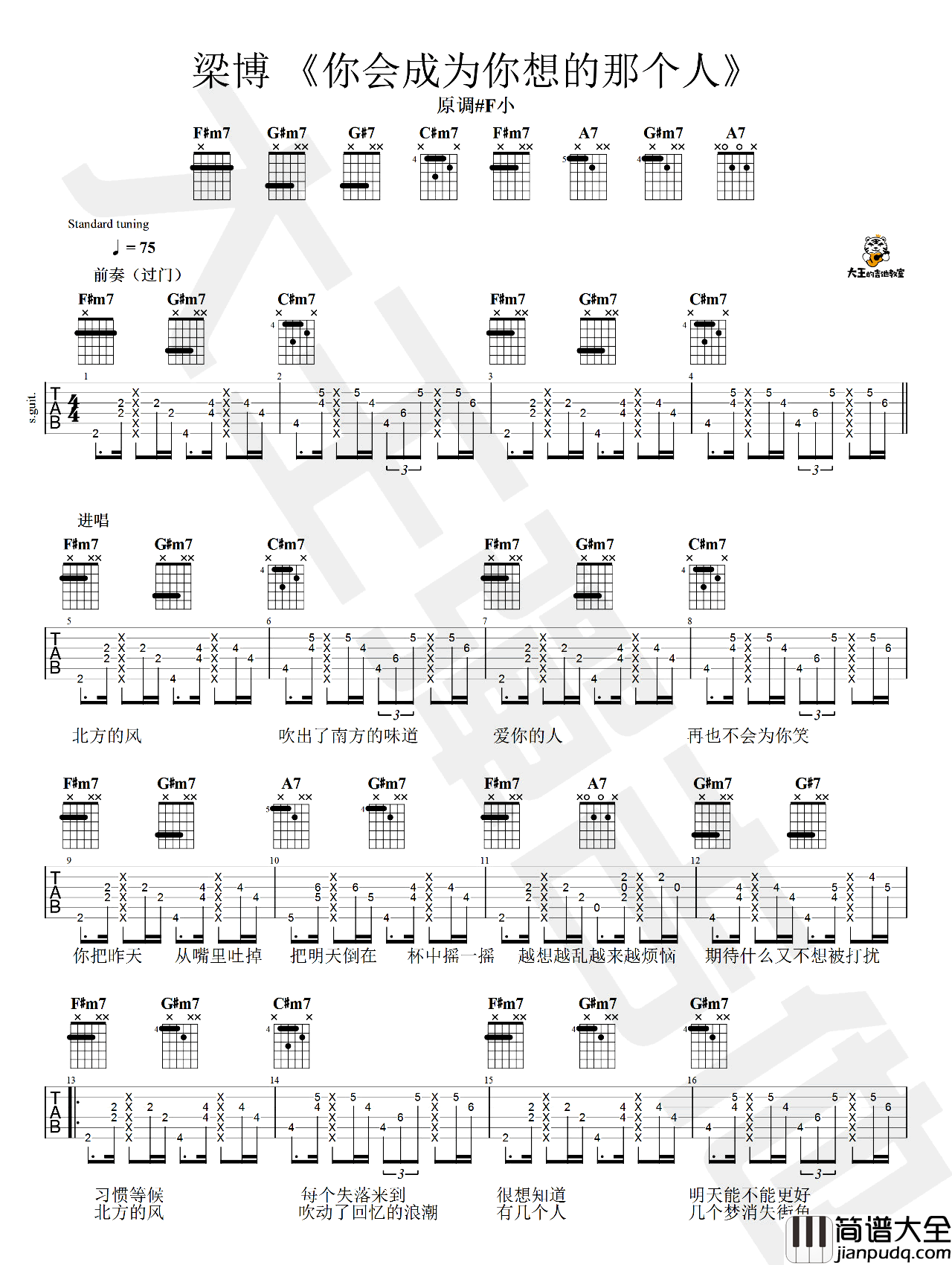 你会成为你想的那个人吉他谱_梁博_A调原版