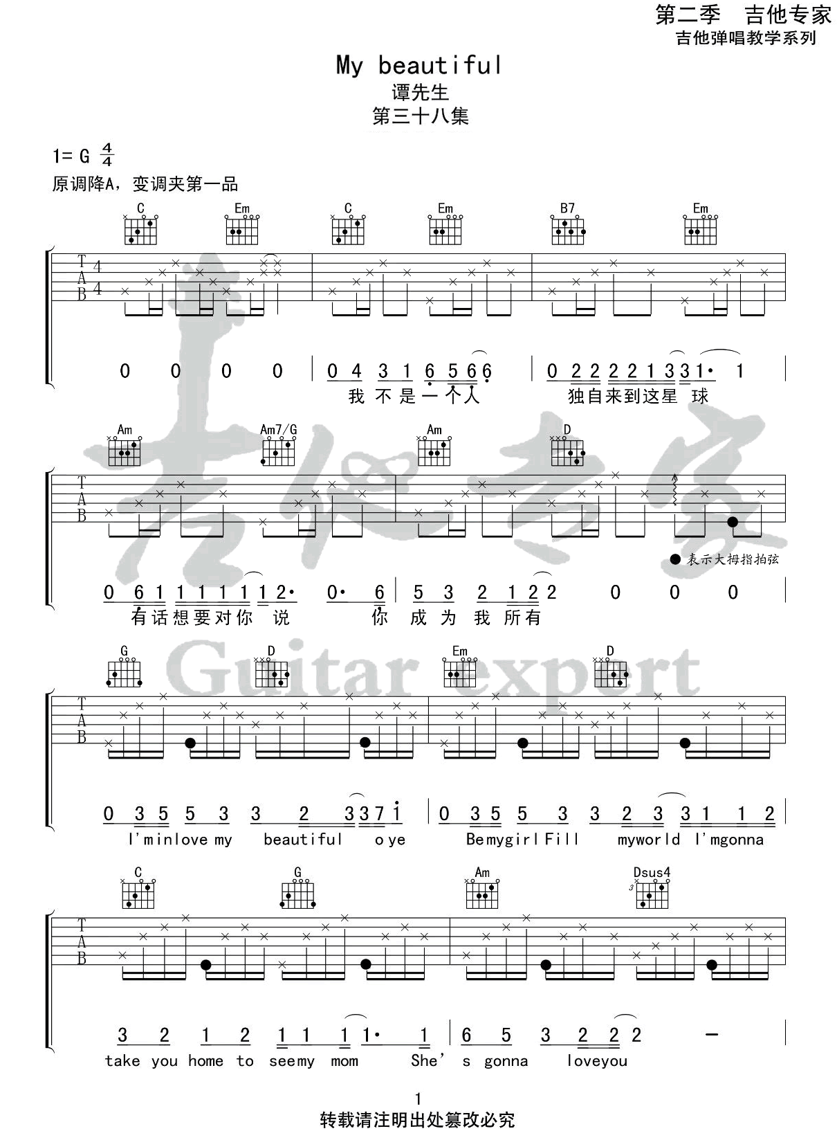My_Beautiful吉他谱_谭先生/大文_G调简单版