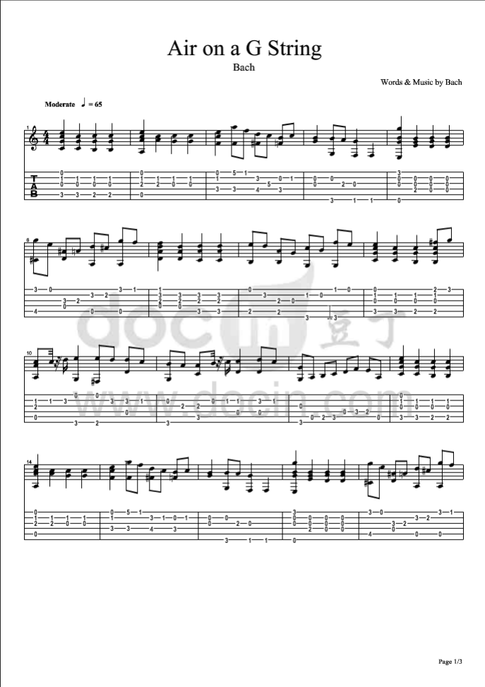 Air On A G String吉他谱_Bach_AirOnAGString吉他指弹谱六线_豆丁网_调_AirOnAGString