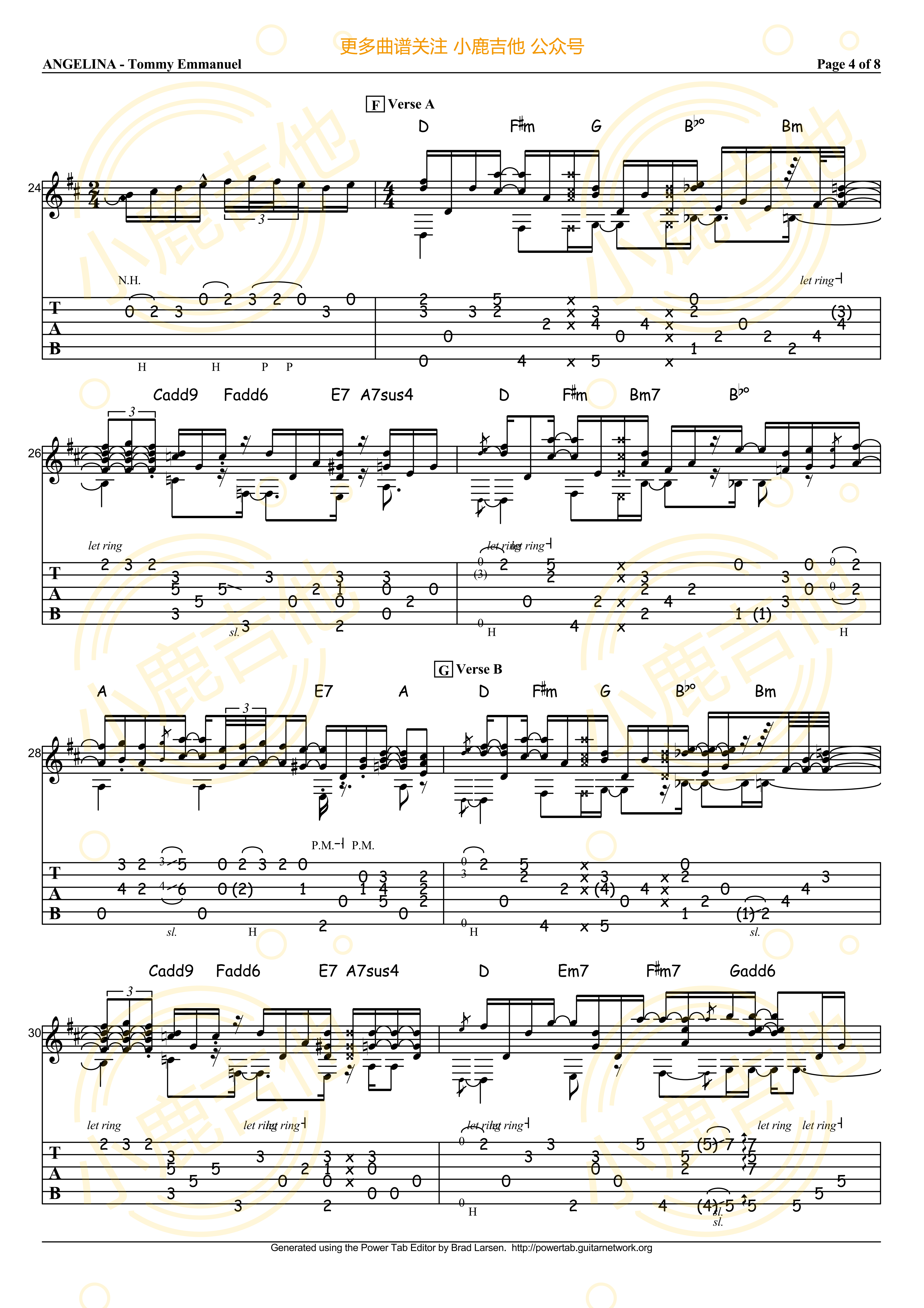 Angelina吉他谱_TommyEmmanuel_小鹿吉他