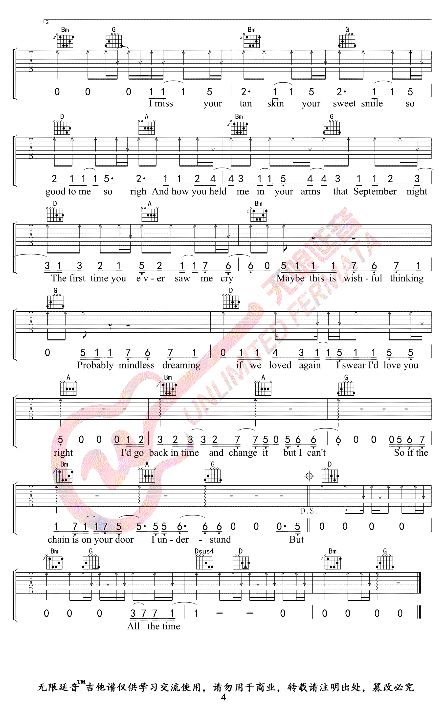 Back To December吉他谱_TaylorSwift_BackToDecember_无限延音_D调