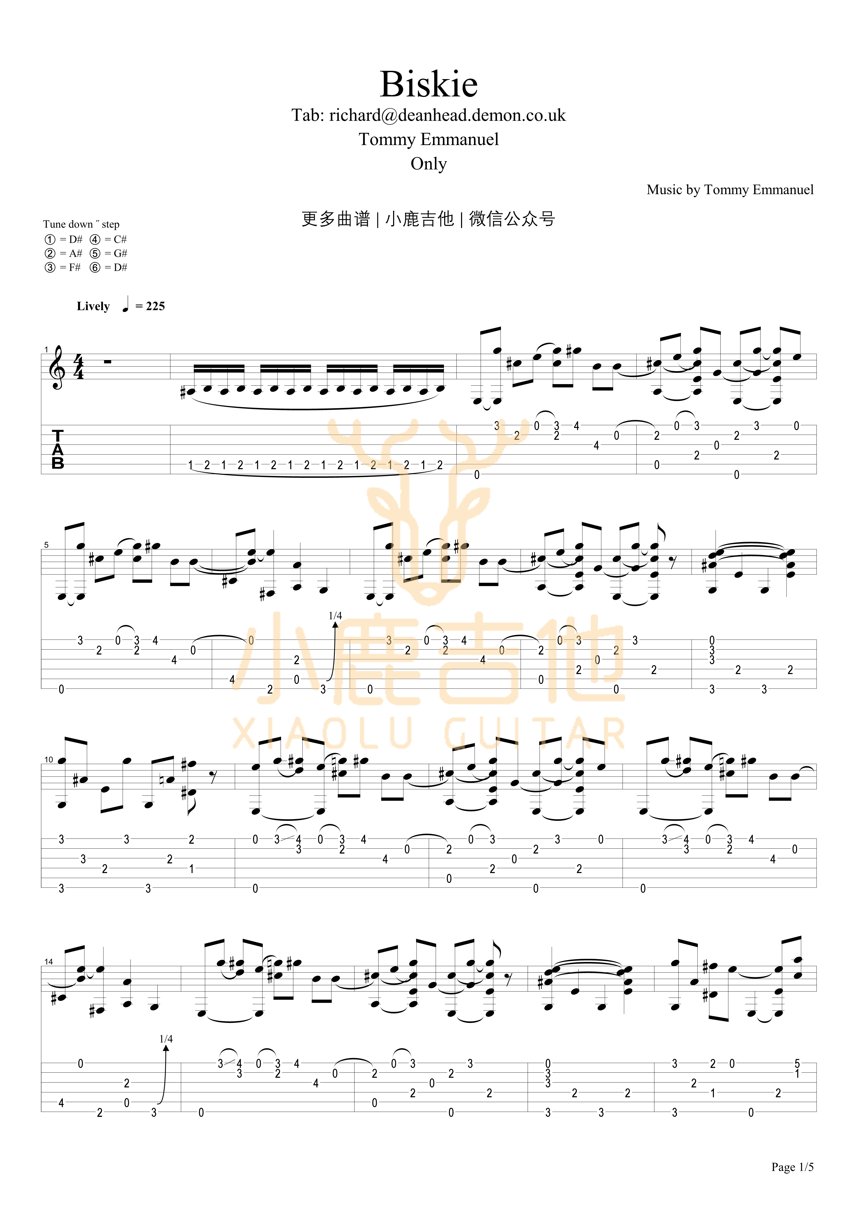 Biskie吉他谱_TommyEmmanuel_小鹿吉他