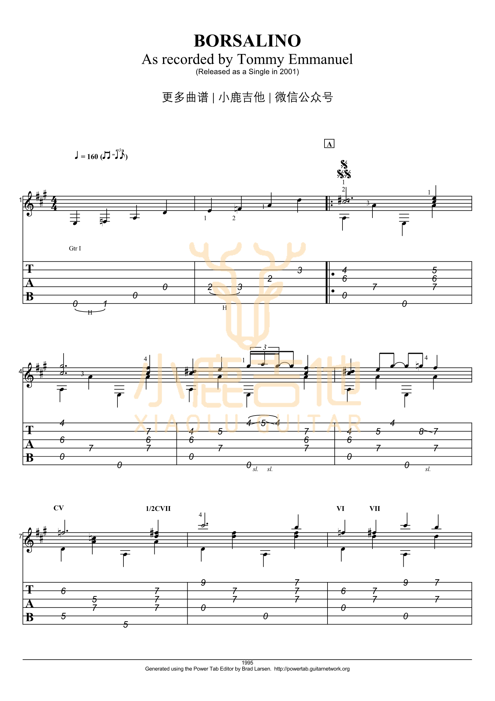 Borsalino吉他谱_TommyEmmanuel_小鹿吉他