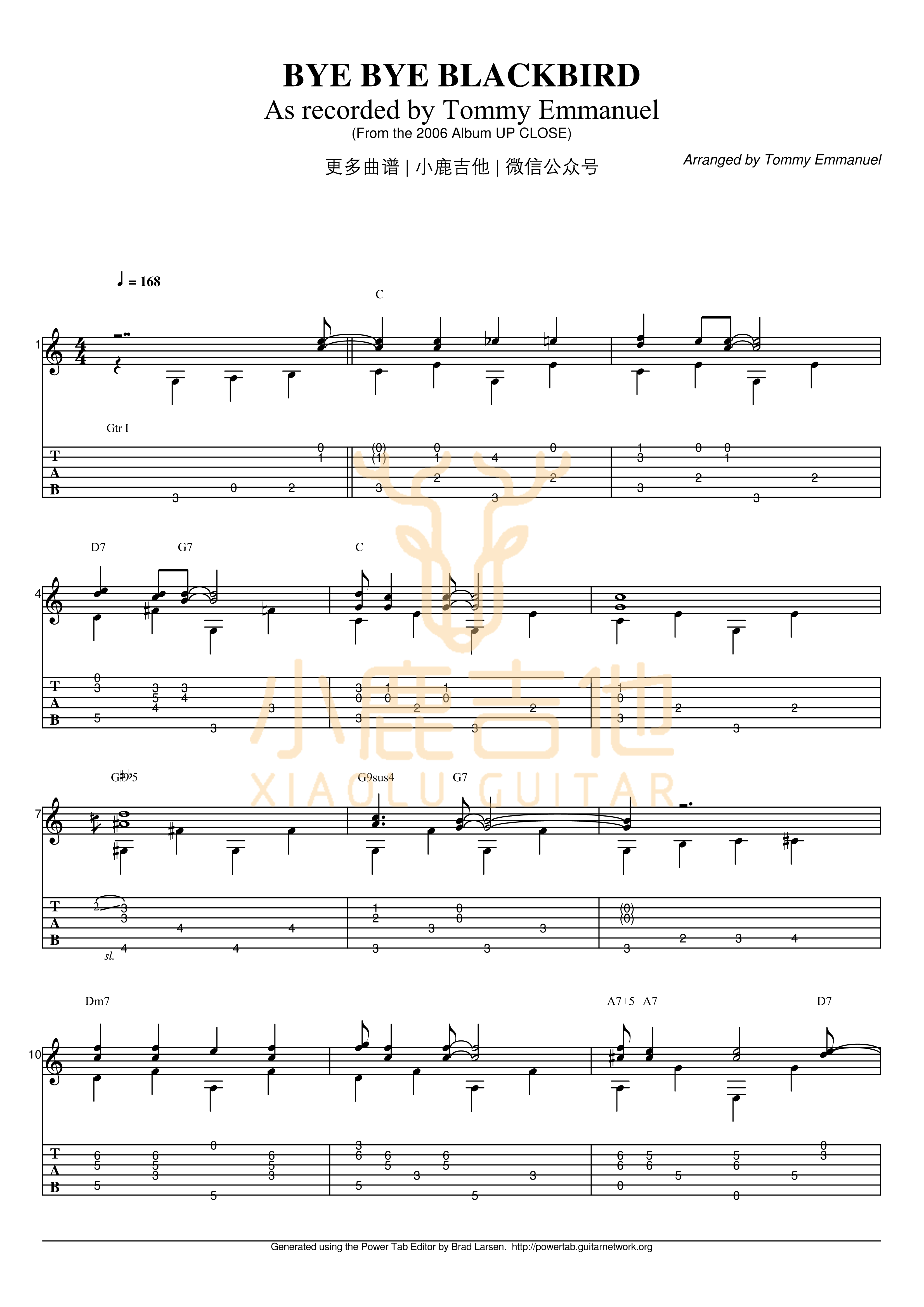 Bye Bye Blackbird吉他谱_TommyEmmanuel_ByeByeBlackbird_小鹿吉他