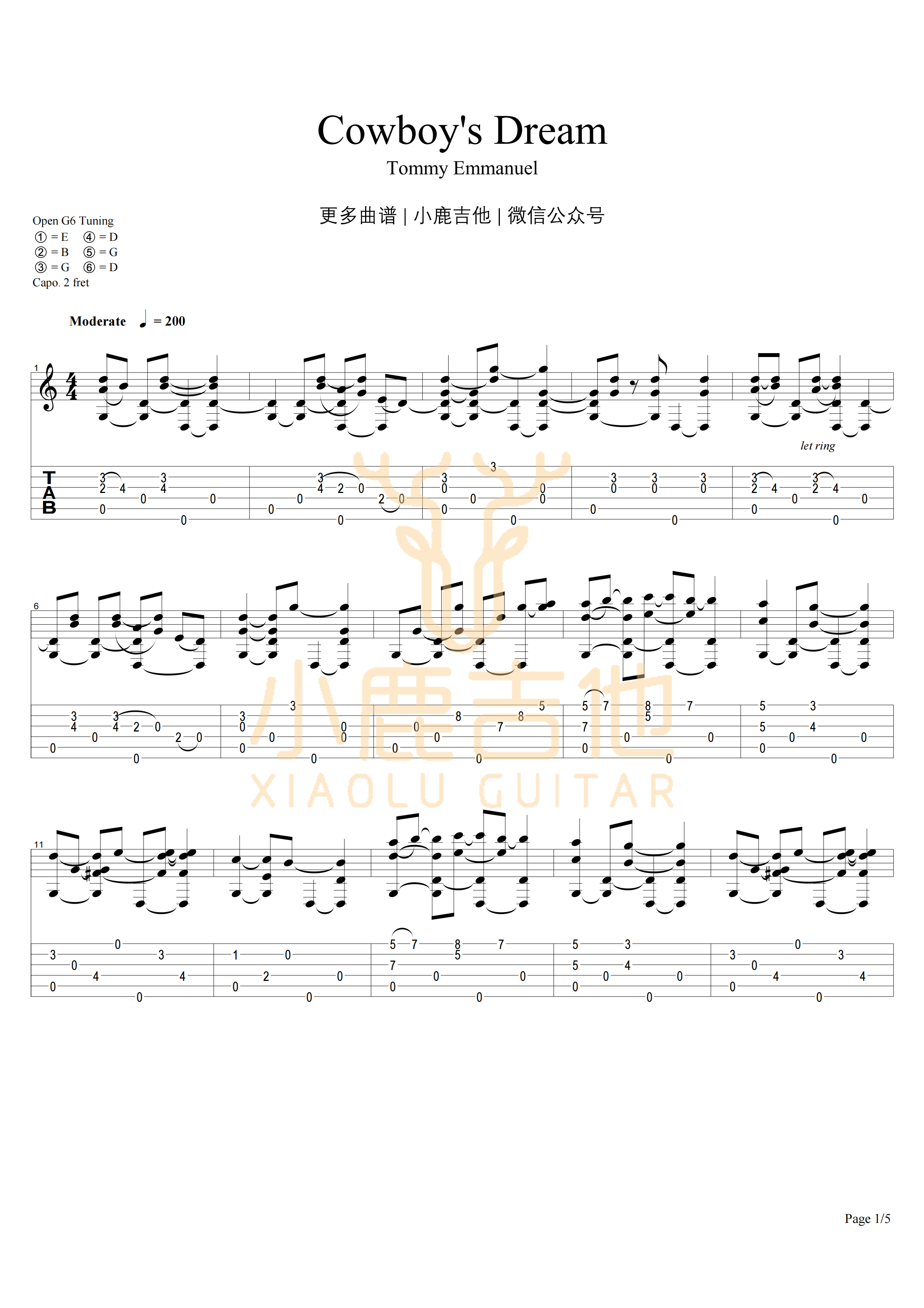 COWBOYS DREAM吉他谱_TommyEmmanuel_COWBOYSDREAM_小鹿吉他