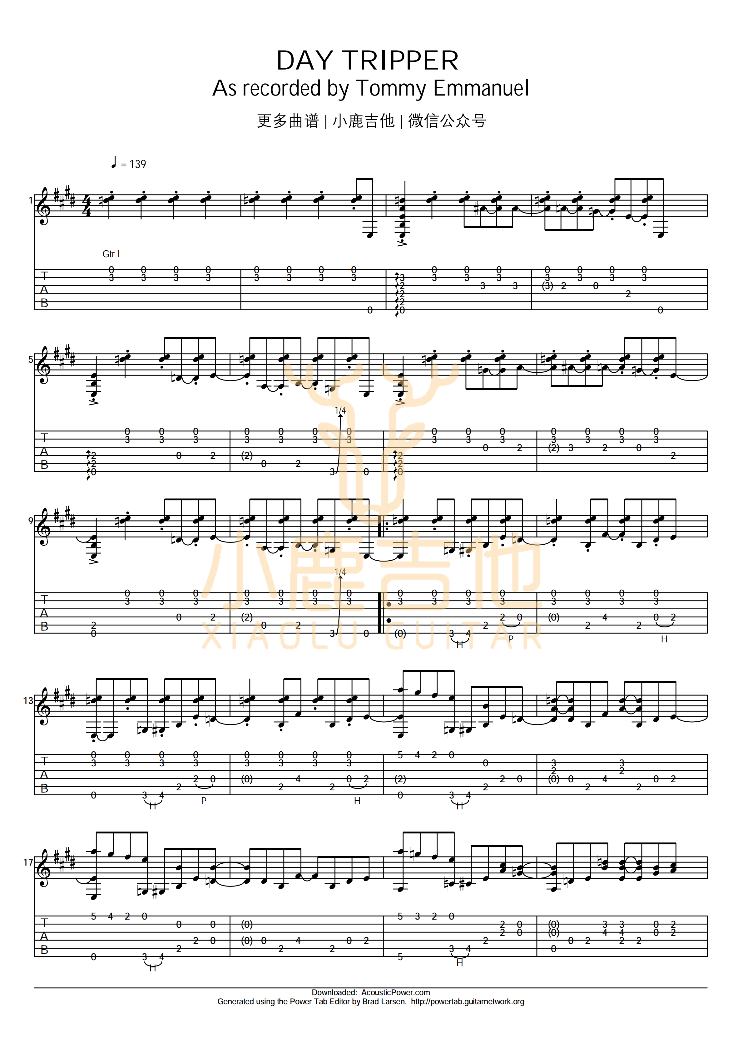 Day Tripper吉他谱_TommyEmmanuel_DayTripper_小鹿吉他