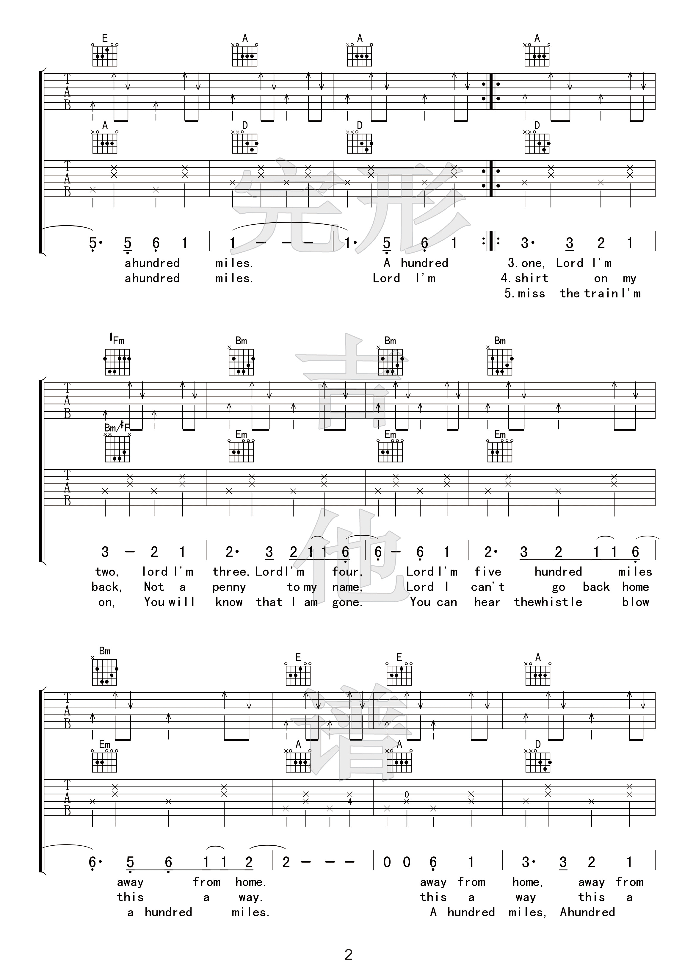 Five Hundred Miles吉他谱_Five-Hundred-Miles_D调_完形吉他