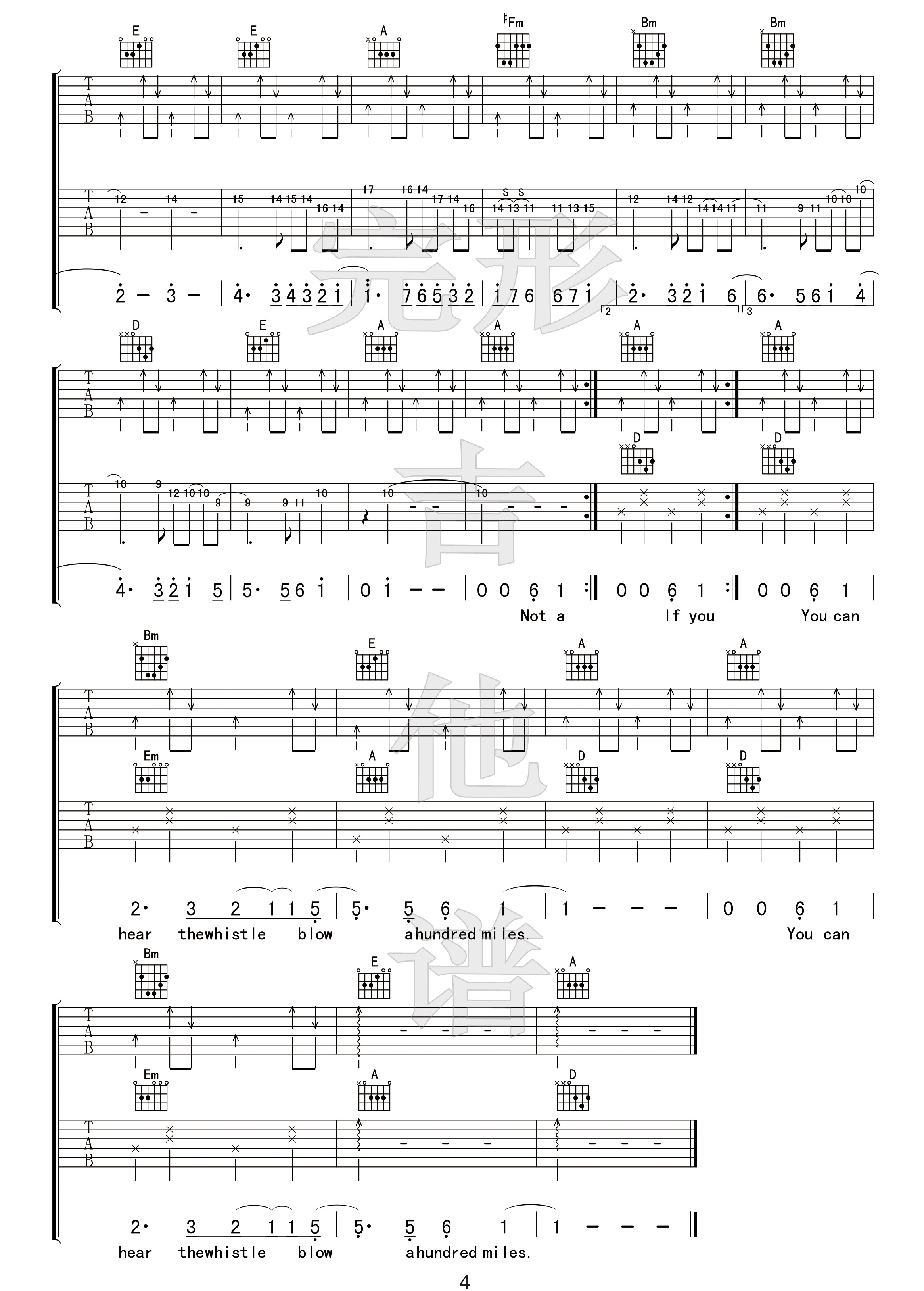 Five Hundred Miles吉他谱_Five-Hundred-Miles_D调_完形吉他