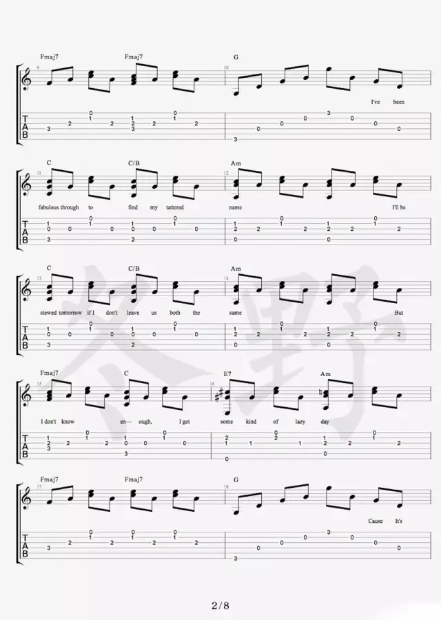 Free Loop吉他谱_DanielPowter_FreeLoop_冬野吉他