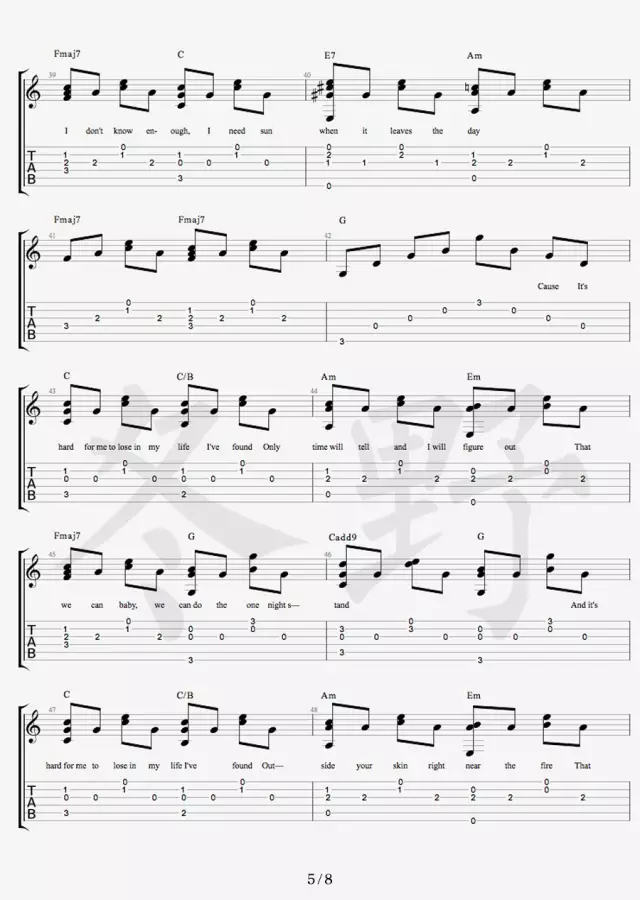 Free Loop吉他谱_DanielPowter_FreeLoop_冬野吉他