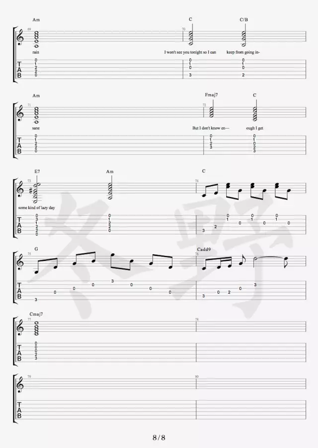 Free Loop吉他谱_DanielPowter_FreeLoop_冬野吉他