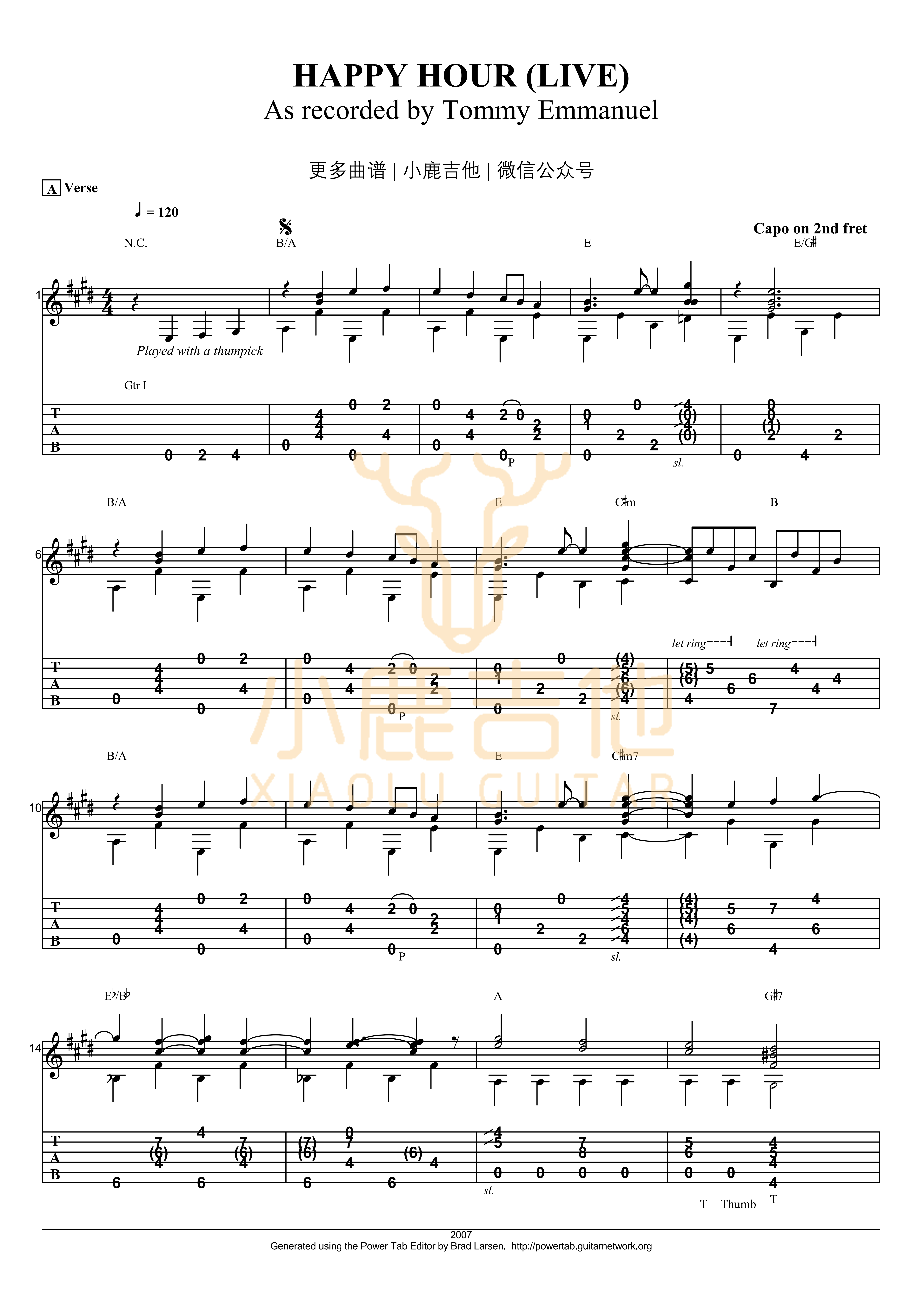 Happy Hour(live)吉他谱_TommyEmmanuel_HappyHour_小鹿吉他 
