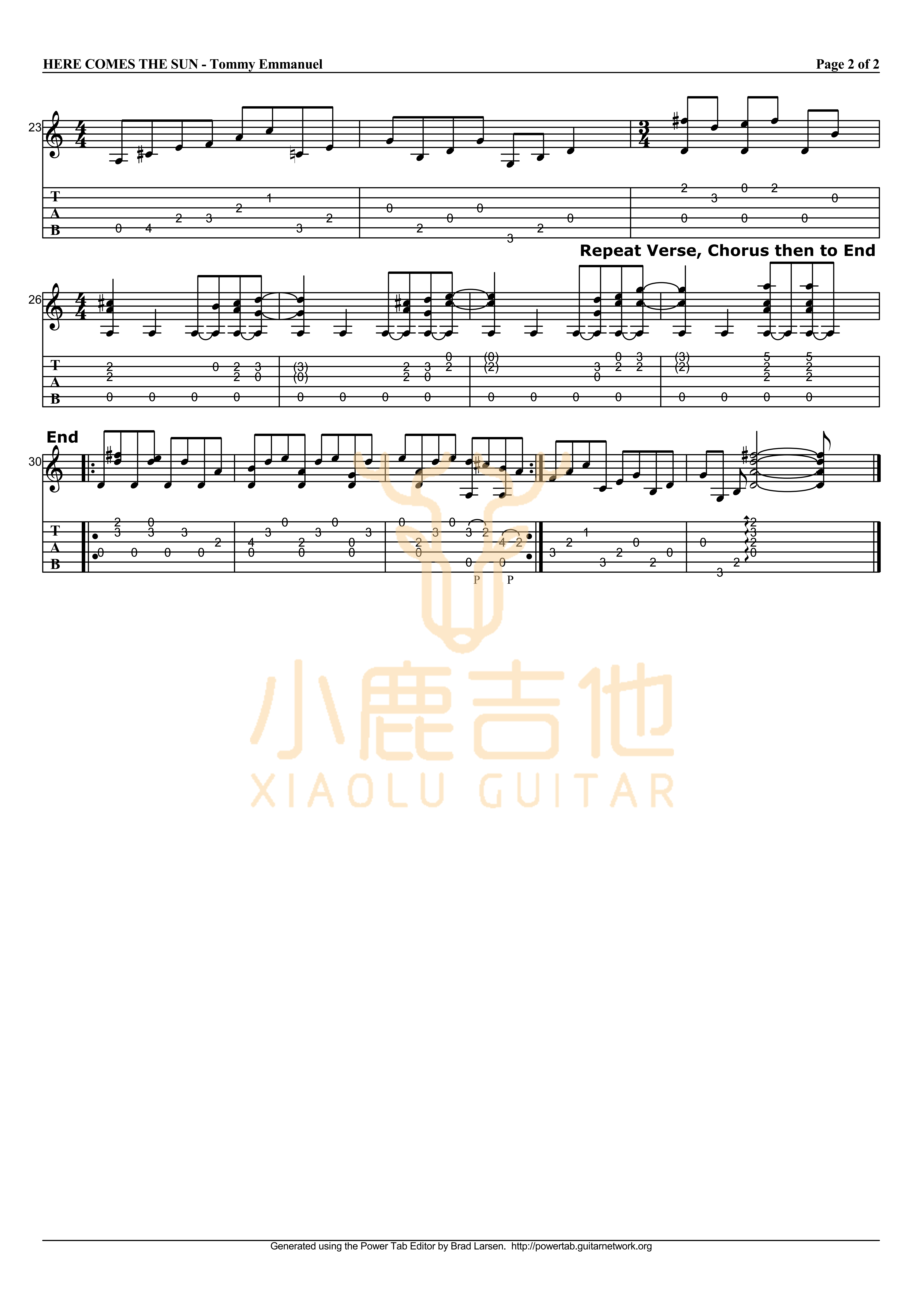 Here Comes The Sun吉他谱_TommyEmmanuel_HereComesTheSun_小鹿吉他